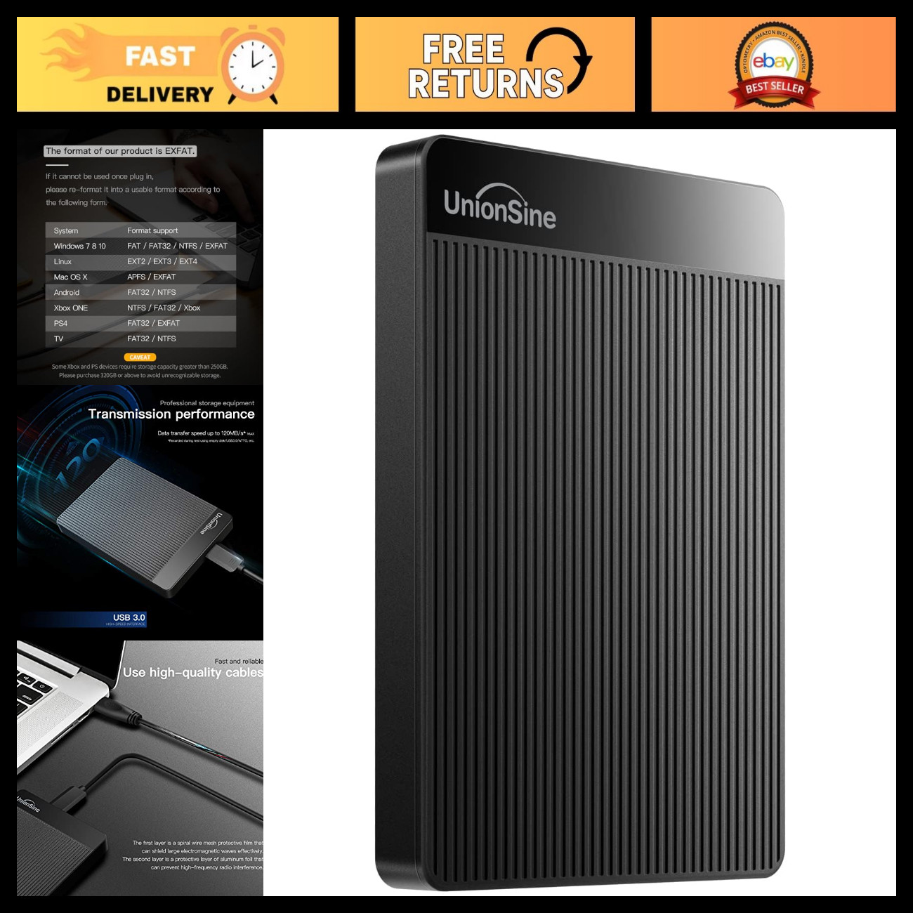 1TB Ultra Slim Portable External Hard Drive - USB 3.0, High-Speed Data Storage