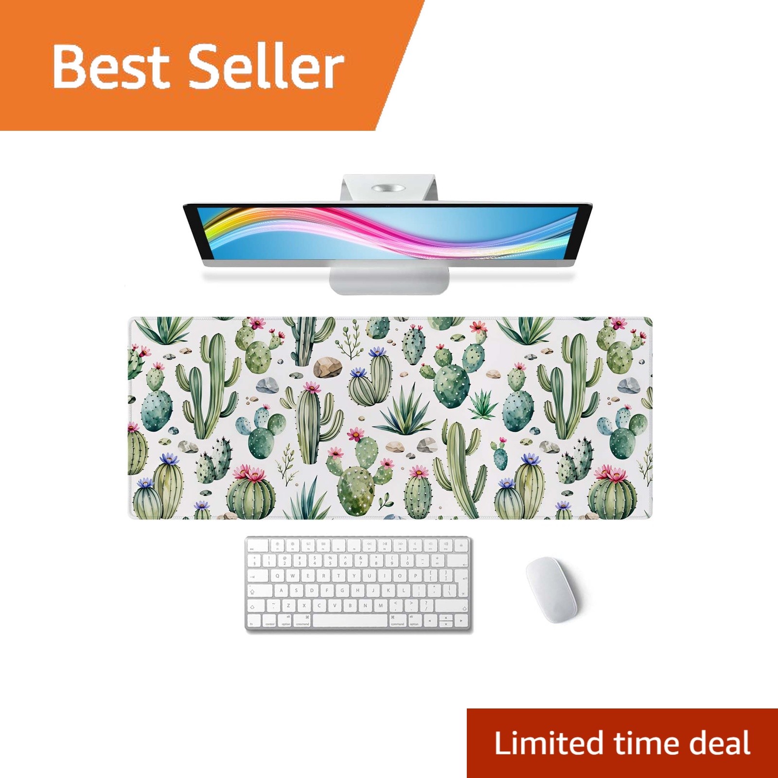 Wasica Watercolor Cactus Extended Gaming Mouse Pad