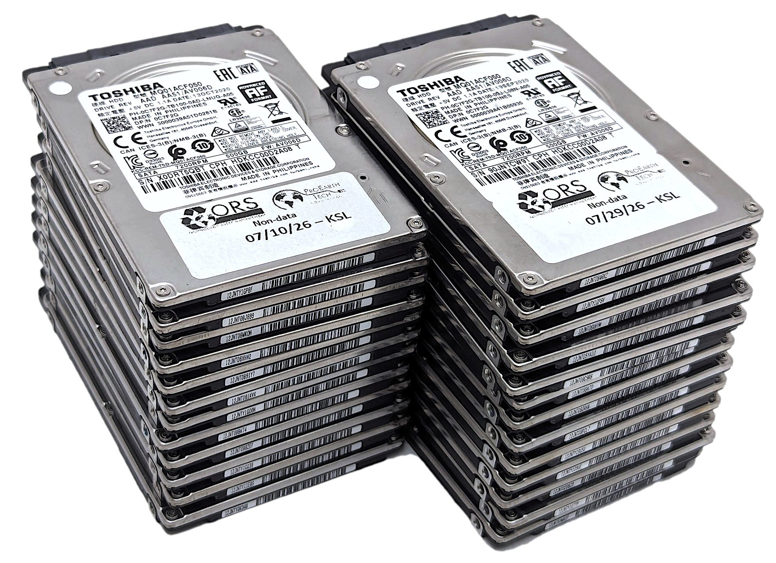 Lot of 25 Toshiba 500GB 7200RPM 2.5" SATA III 7mm Laptop Hard Drive MQ01ACF050