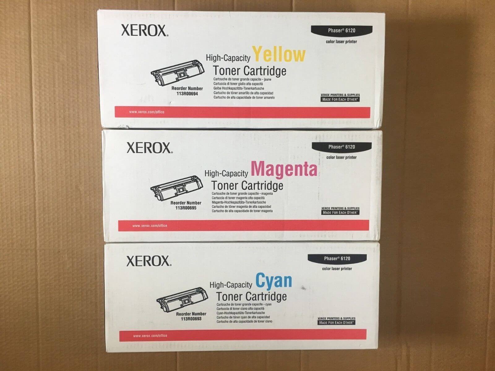 Genuine Xerox Phaser 6120 CMY High Capacity Toners 113R00693,113R00694,113R00695