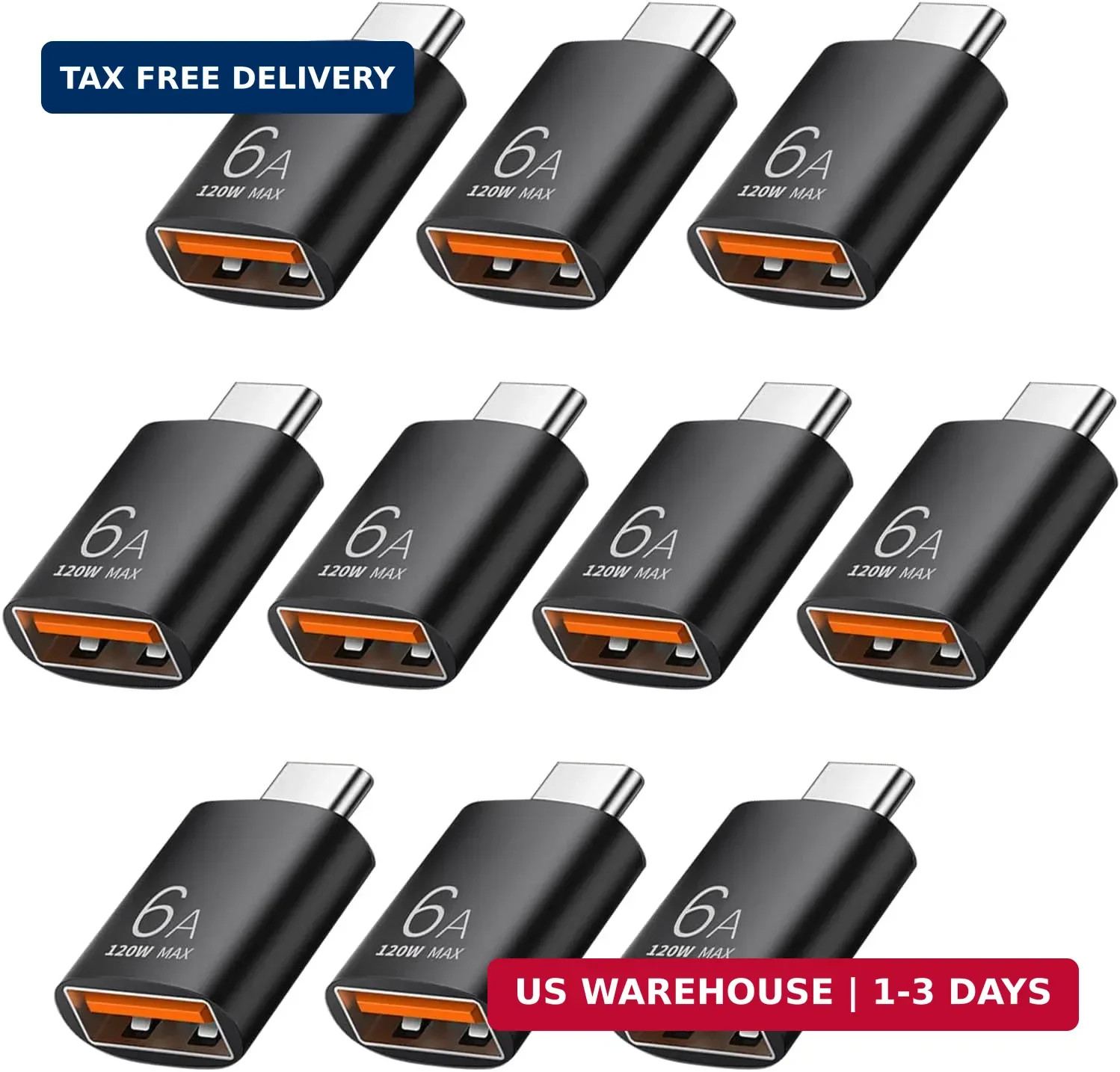 Pastall 10 Pack 10Gbps/120W USB C to USB3.1 Adapter,Black Type C Male to USB Fem