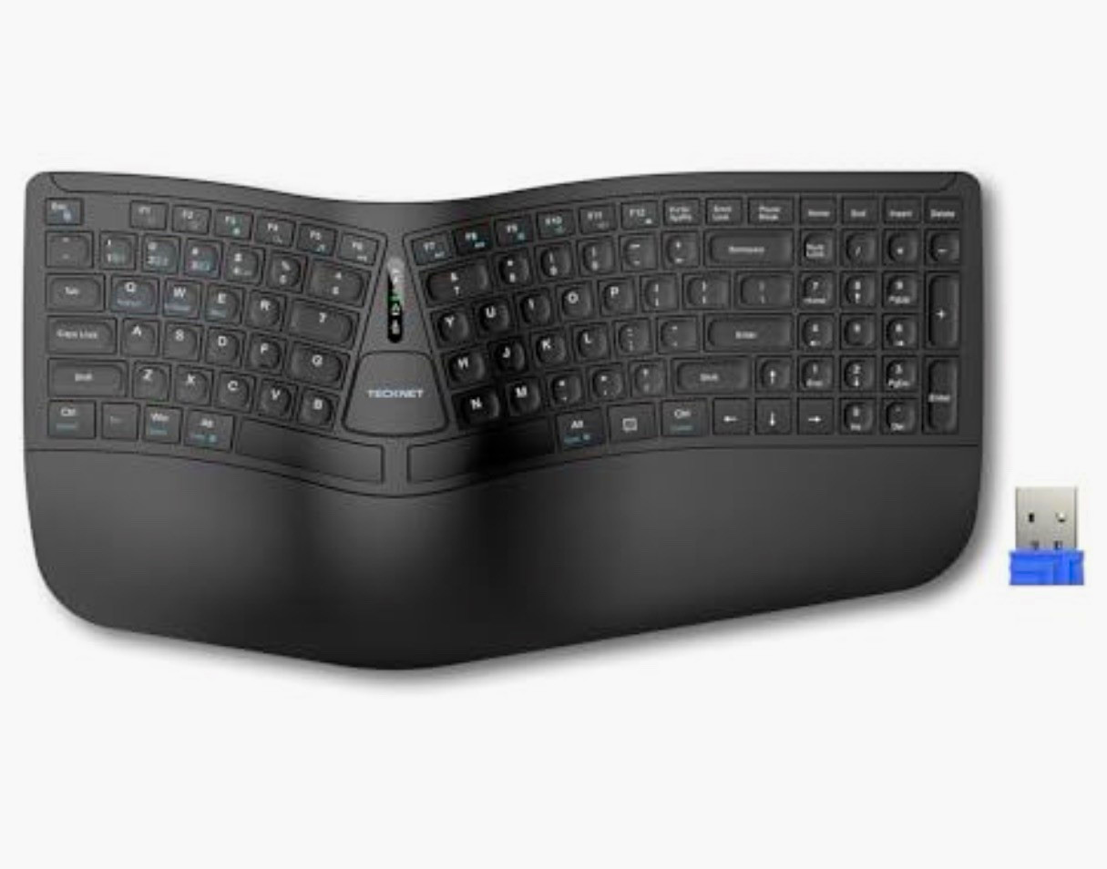TECKNET Wireless Ergonomic Keyboard Rechargeable, 2.4G+Bluetooth Ergo Cordless