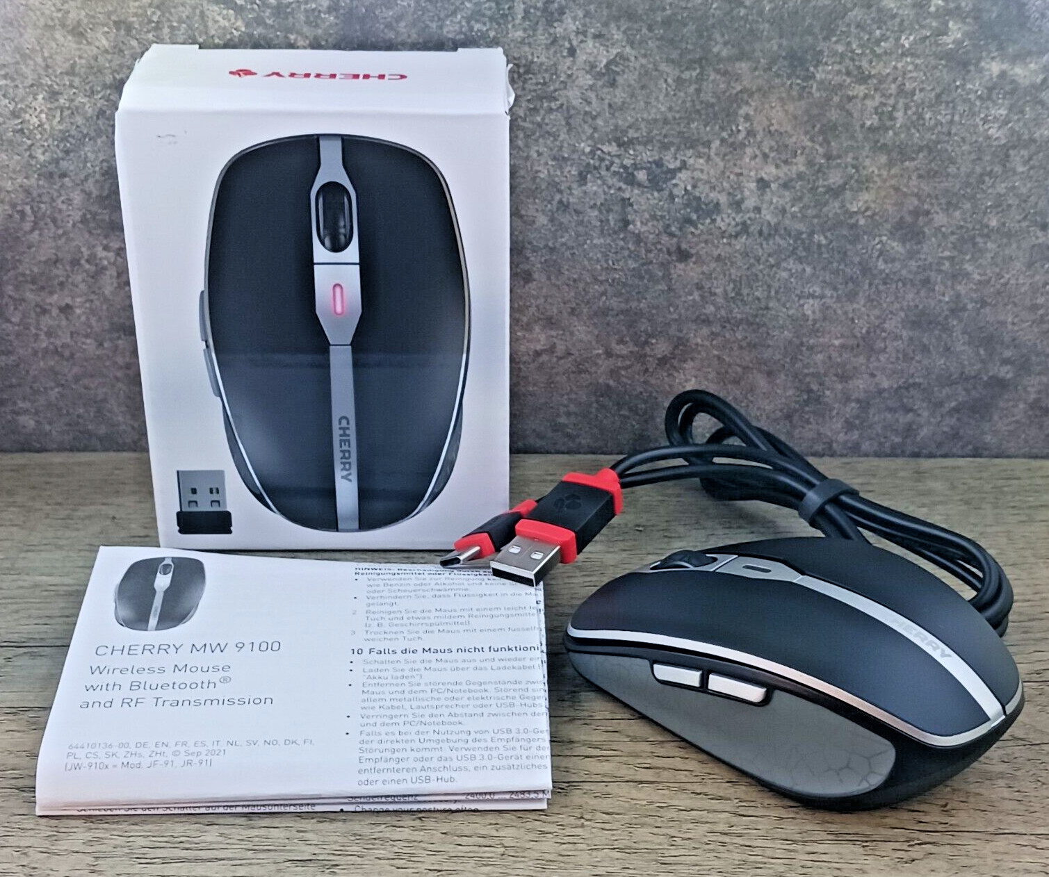 Cherry MW 9100 USB Wireless Mouse Bluetooth 6 Button Scroll Wheel 2400Dpi Black