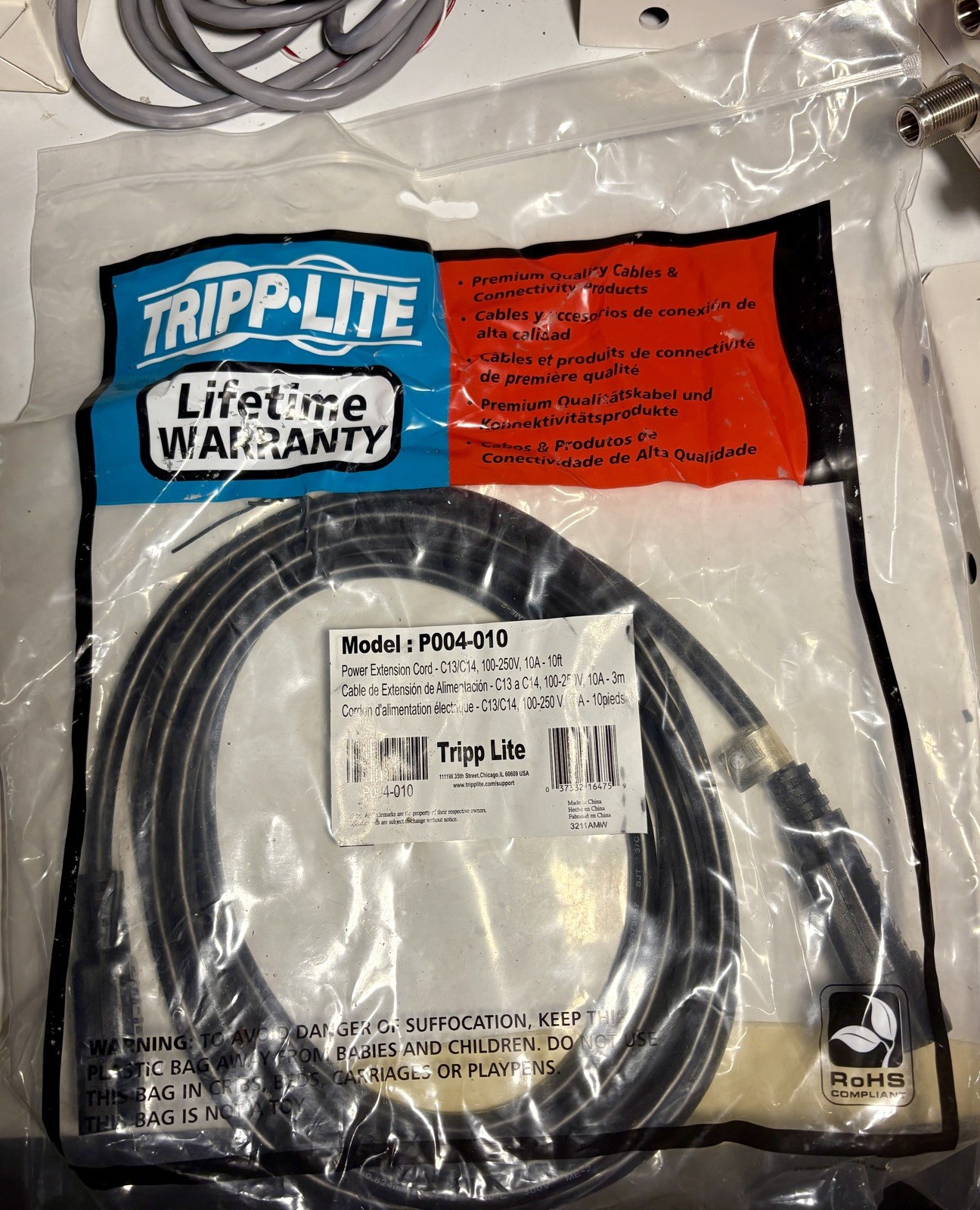 Tripp Lite Model P004-010 Power Extension Cord 10ft,  C13/C14, 100-250V - NEW
