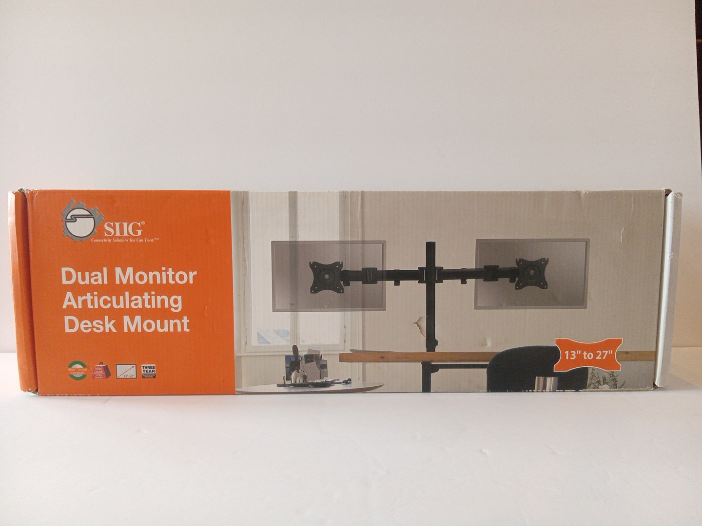 SIIG Dual Monitor Articulating Desk Mount VESA 75/100 Fits 13–27" 17 lb Each Arm