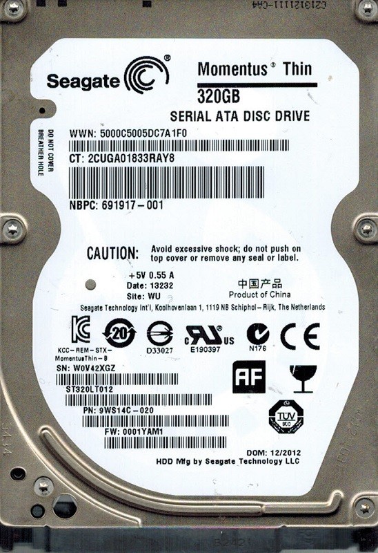 Seagate ST320LT012 P/N: 9WS14C-020 F/W: 0001YAM1 320GB WU