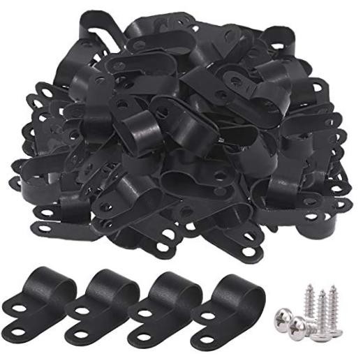 Glarks 120Pcs 1/2 Inch Black Nylon Screw Mounting R-Type Cable Clip Wire Clamp