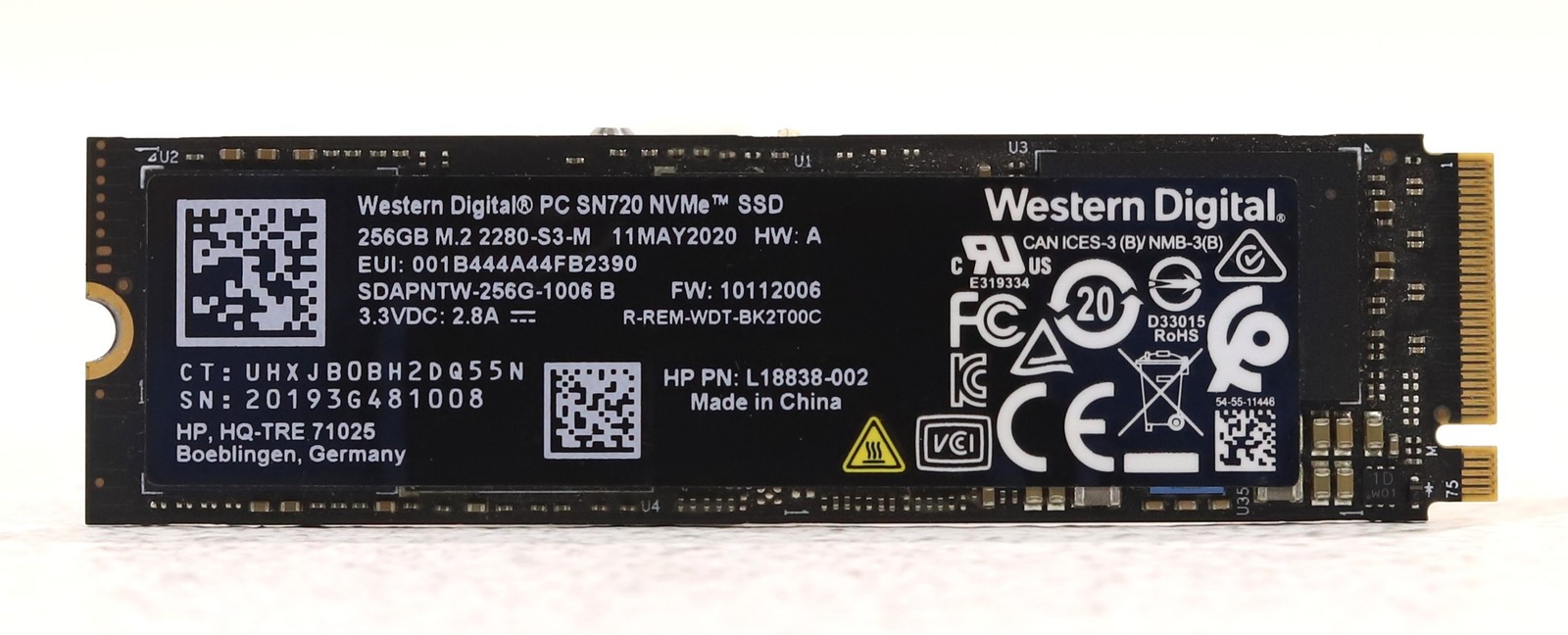 WD SDAPNTW-256G-1006 SN720 256GB M.2 2280 NVMe Gen3 x4 SSD HP P/N: L18838-002