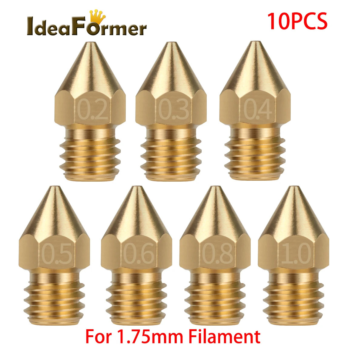 10Pcs 3D Printer MK8 Brass Nozzle 0.2/0.3/0.4/0.5Mm Extruder Print Head Nozzle f
