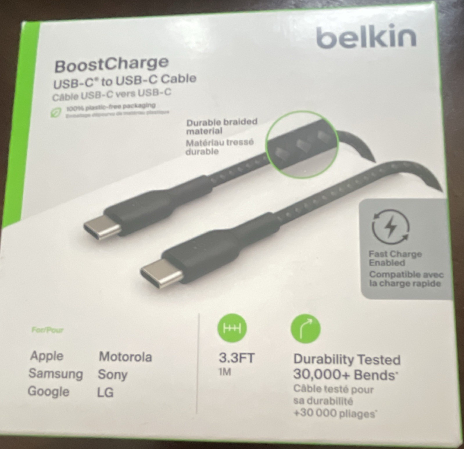Belkin BoostCharge USB-C to USB-C Cable 3.3ft Braided Fast Charge USB-IF Black