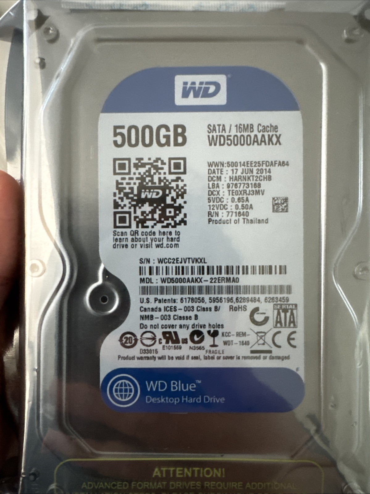 Western Digital 500GB,Internal,7200 RPM,3.5inch (WD5000AAKX) Hard Drive