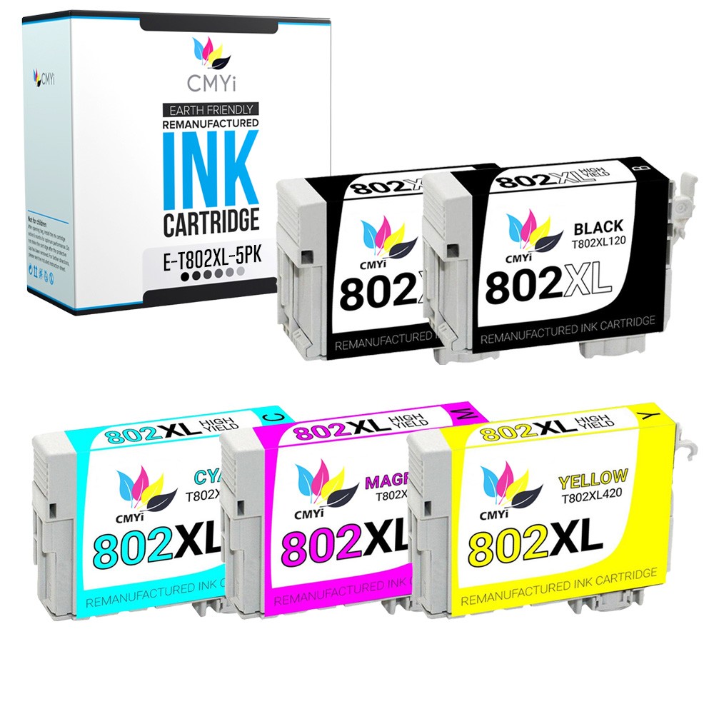 5PK T802XL Black Color Ink Cartridges for Epson 802XL 802 XL Fits Workforce Pro