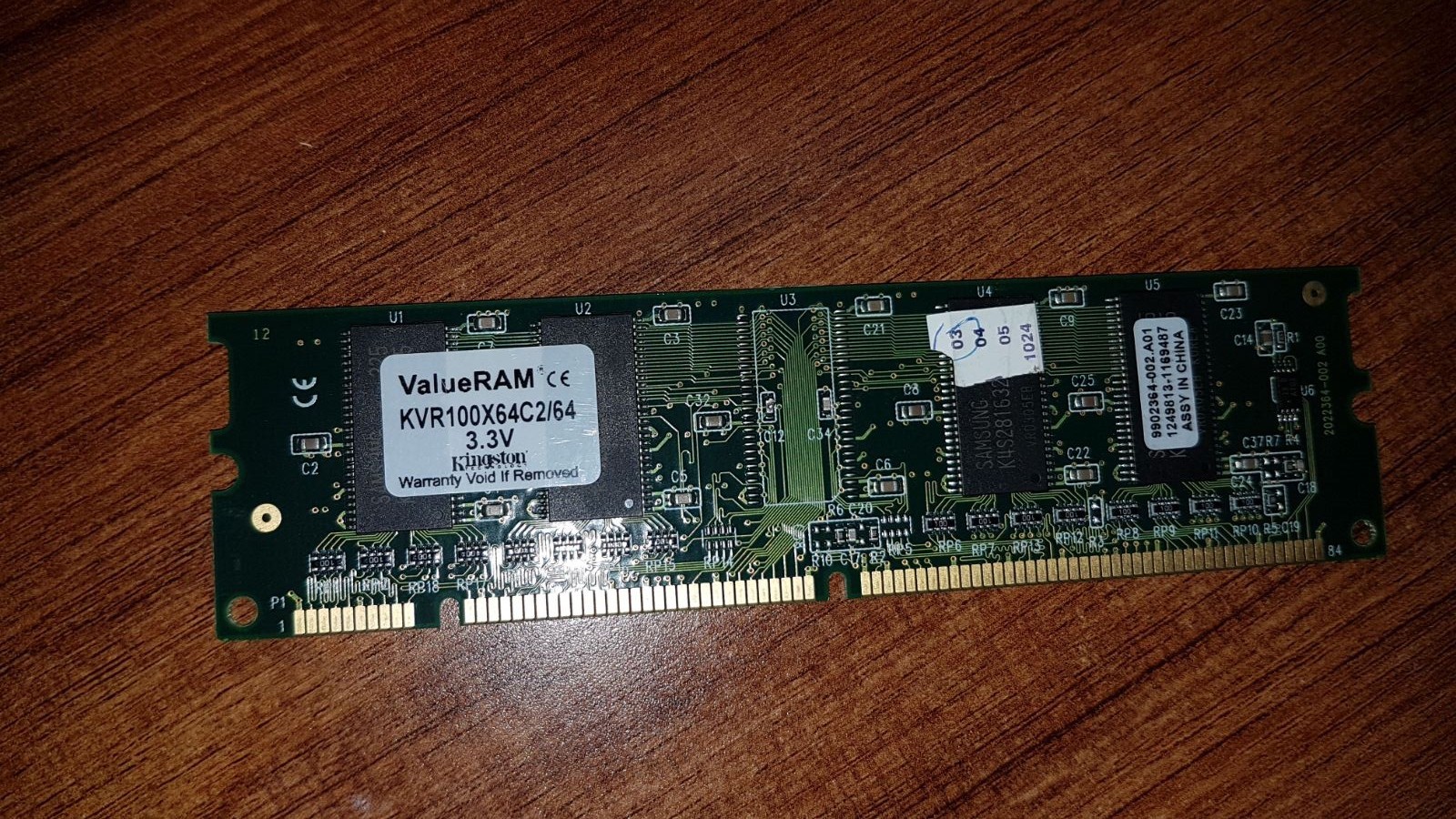 LOT OF 2 PCS. KINGSTON KVR100X64C2/64 PC100 64MB 8MX64 100MHz Non-ECC CL2 Memory