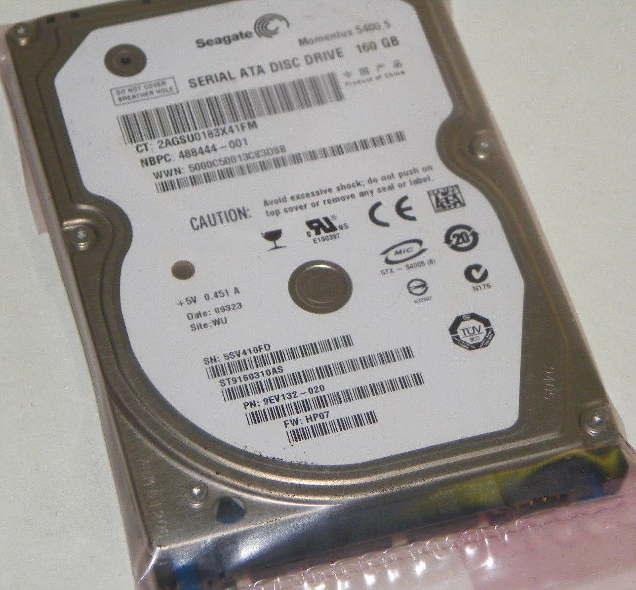 Seagate ST9160310AS P/N: 9EV132-020 FW: HP07 WU 160GB 2.5" SATA Hard Drive 