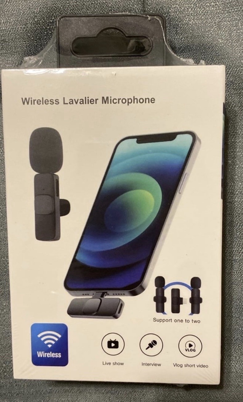 Wireless Clip-On Lavalier Microphone Kit, Plug & Play, Black, iPhone/Type-C