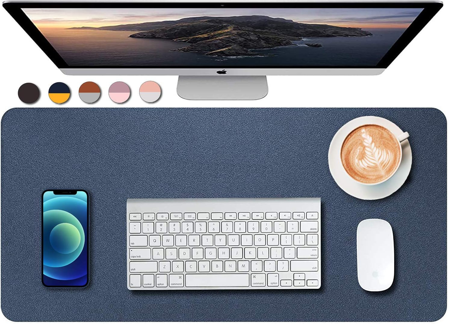 Dual Sided PU Leather Desk Pad, Mouse Pad, Office Desk Mat, Non-Slip Laptop Desk