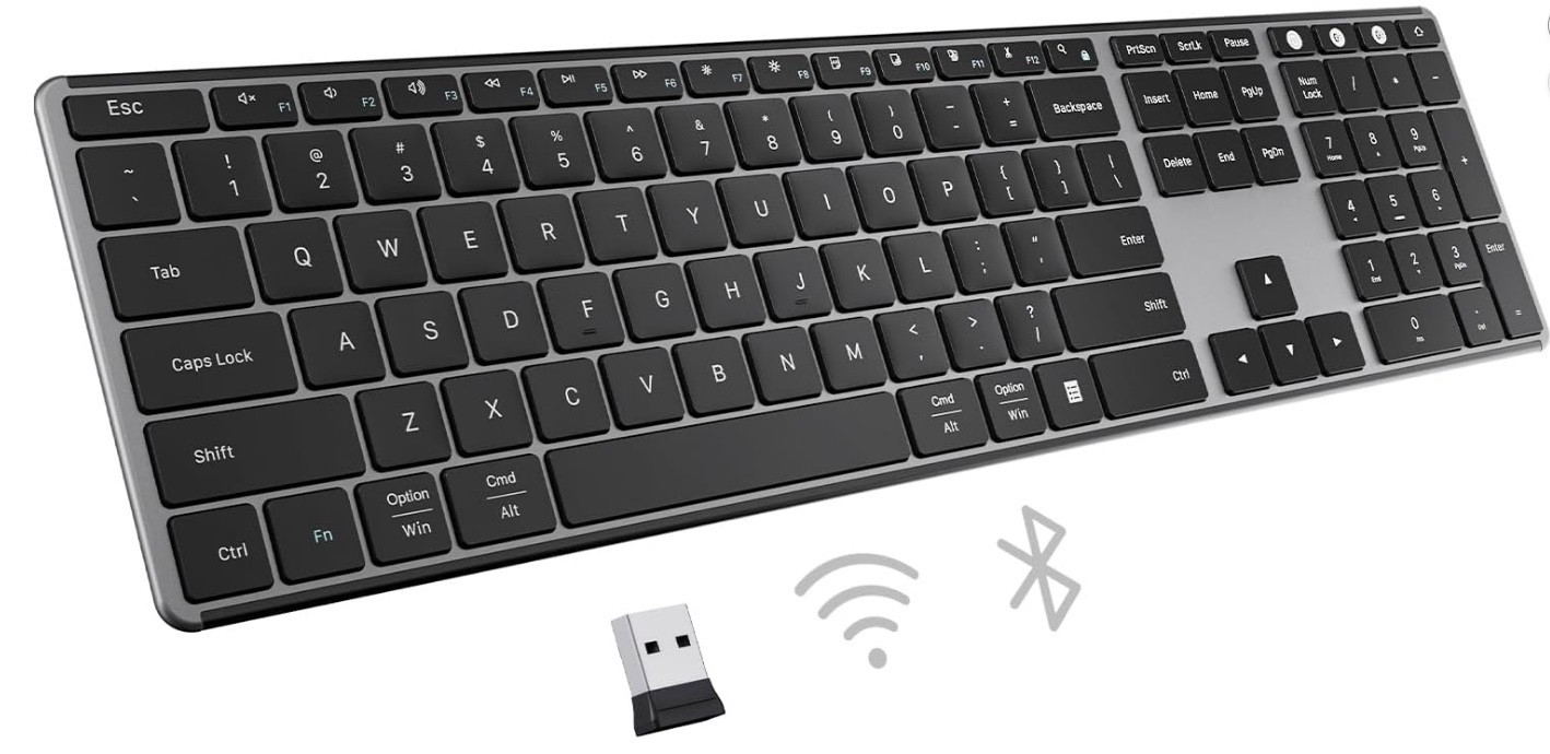AUSDOM 2.4G Wireless Bluetooth Keyboard Full Size, Quiet Slim Multi-Device Re...