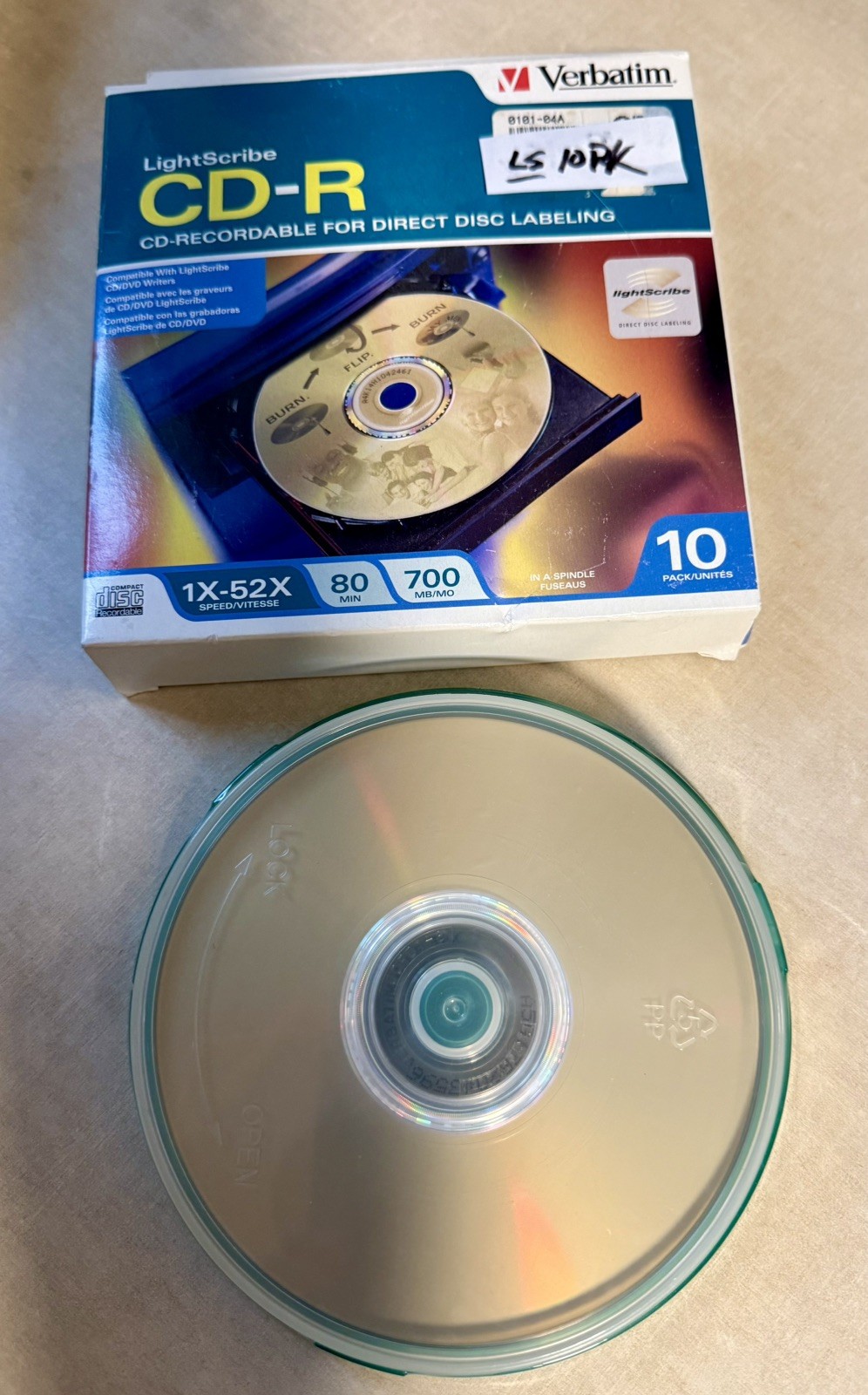 Lightscribe VERBATIM 1-52X CD-R  700MB 80min 10 (ten) Pack - New with box