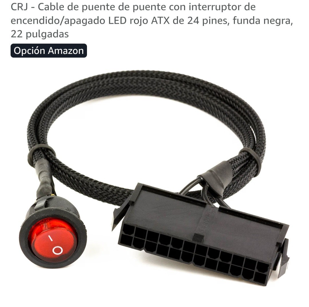 CRJ 24-Pin ATX Jumper Cable - 24 inch (60cm), Black Sleeved - RED LED Switch Pow