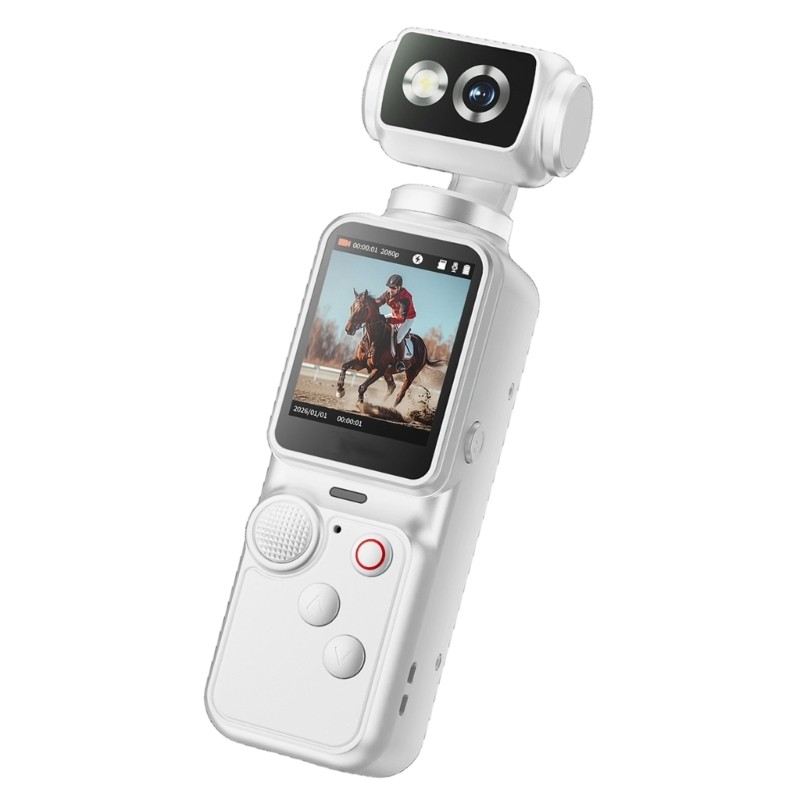 Handheld video camera with front controls for travel and daily vlogs