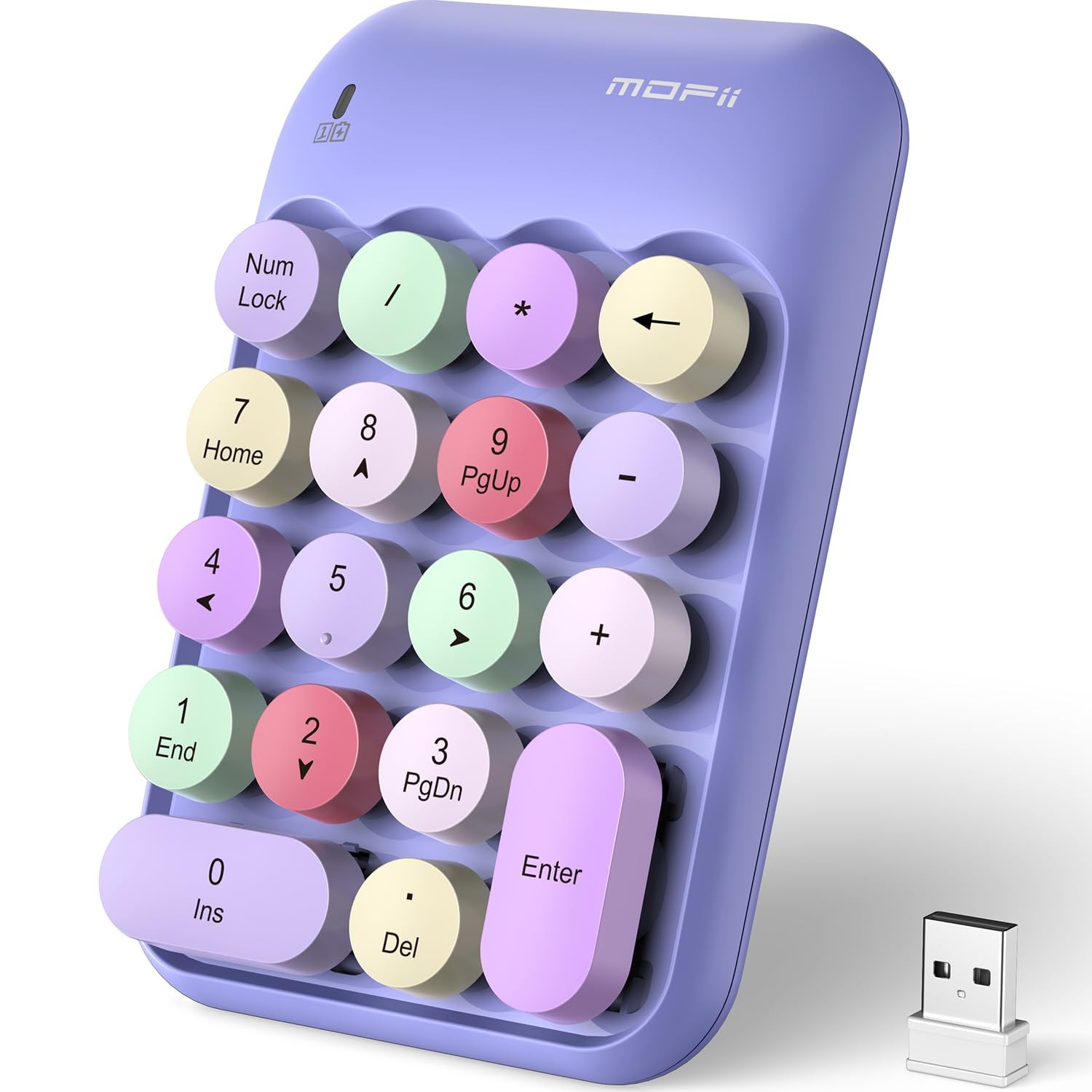 MOFII Cute Colorful Wireless Number Pad - 18 Keys, Portable Purple
