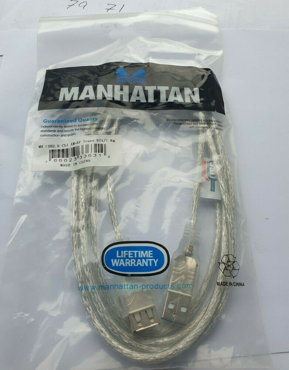 5 pcs of MANHATTAN 336314 6 ft. USB 2.0 Cable Male to Female (R3S5.4B1)