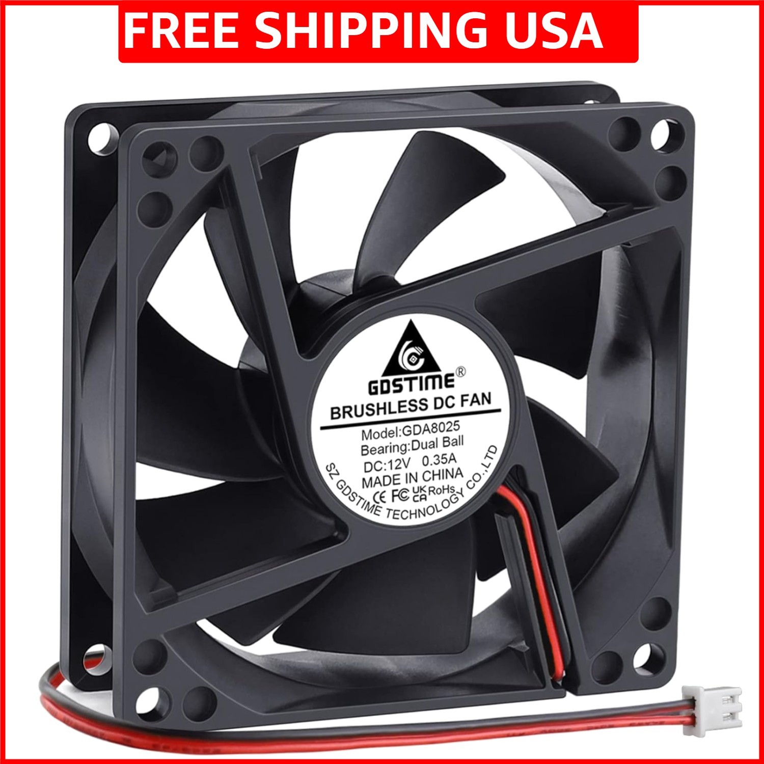 4500RPM 80mm x 25mm 12V High Speed Dual Ball DC Cooling Fan 2 Pin