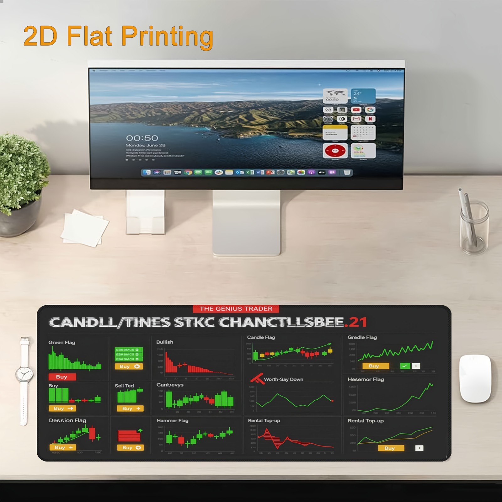 1pc Trading Mouse Pad Compatible for Stock Market Charts, Candlestick Chart An