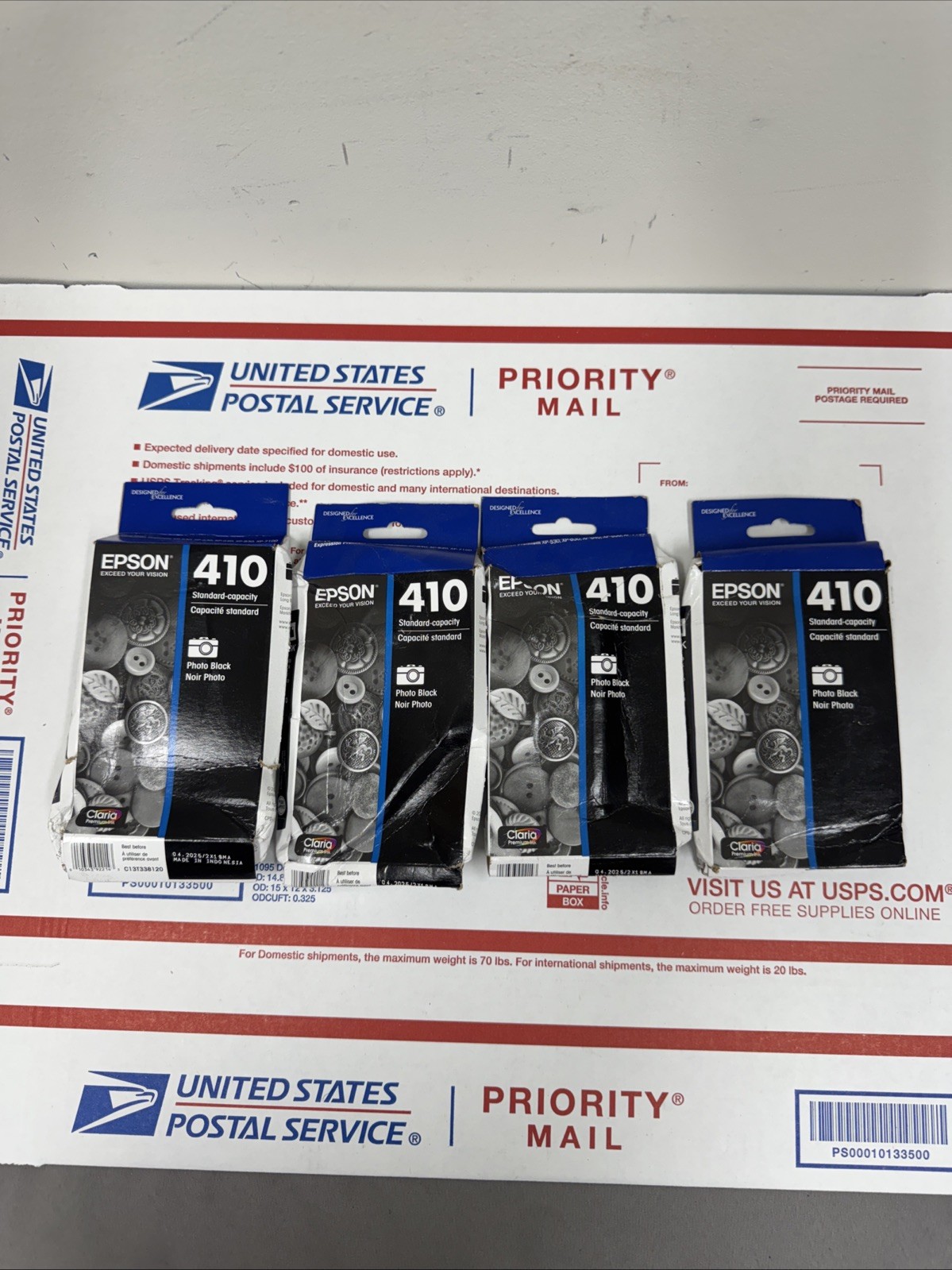 4pack Genuine EPSON 410 Black Ink Cartridge OEM Standard Exp 04/2025