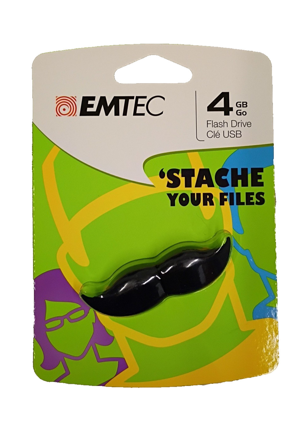 Emtech 4GB Mustache Novelty Flash Drive 'Stache Your Files EKMMD4GMUST1