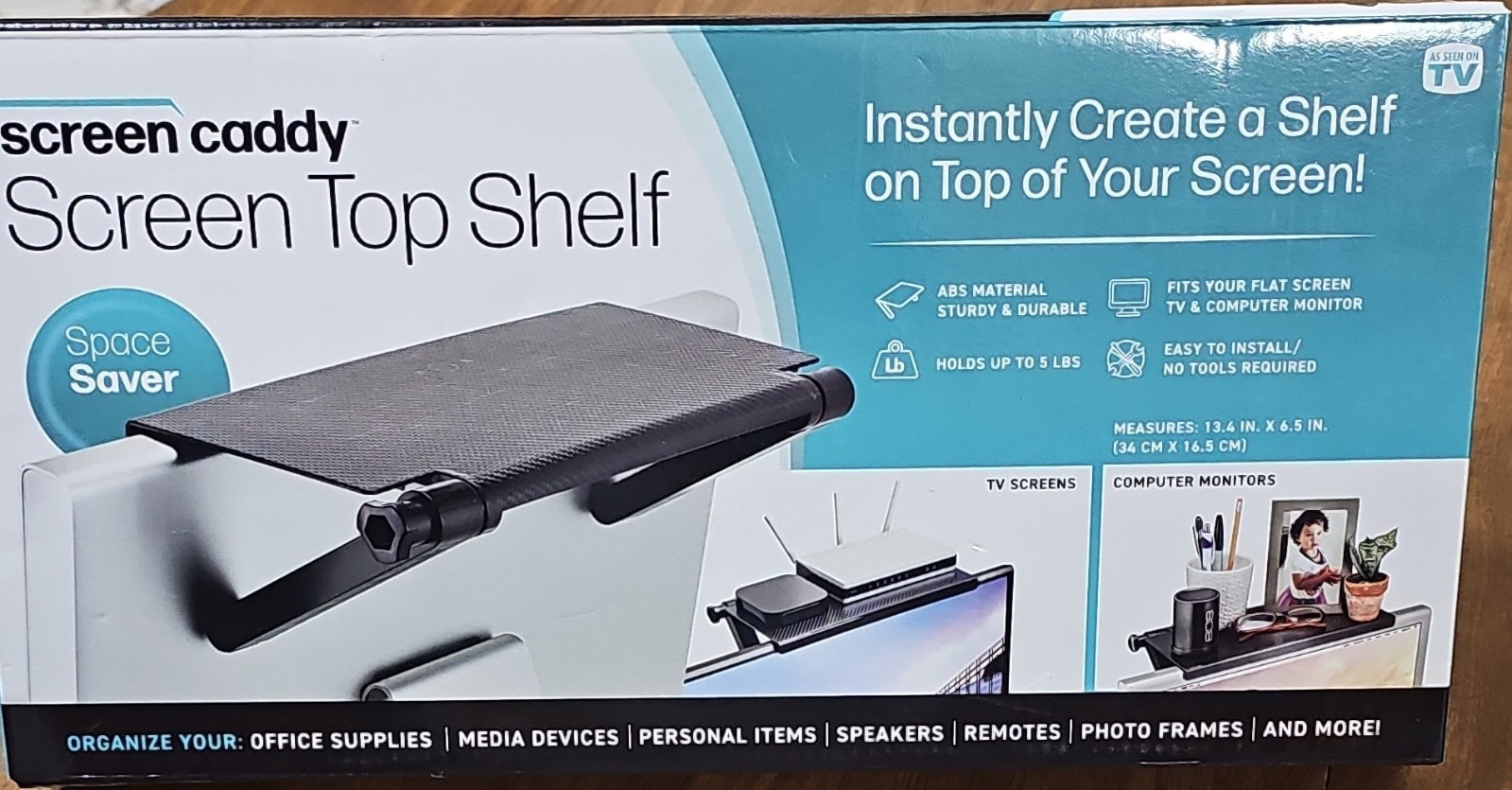 Screen Caddy Screen Top Shelf Adjustable Non-Slip Monitor TV Stand, Black