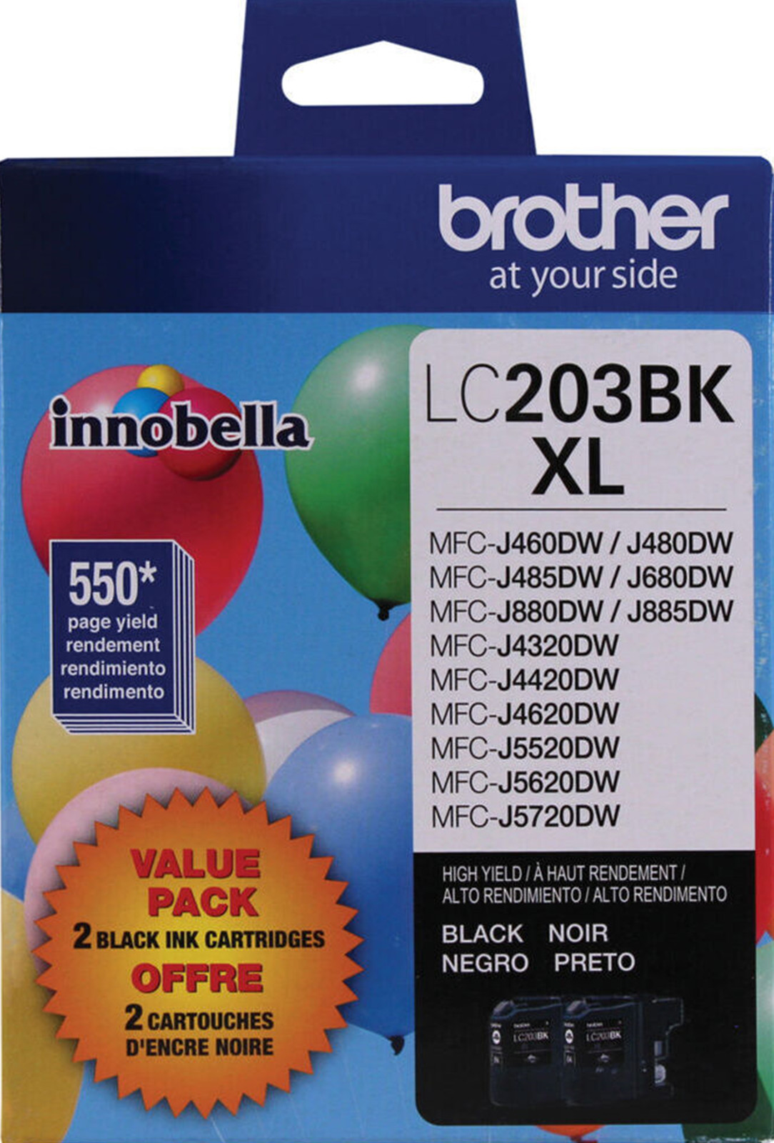 New Genuine Brother LC203XL Black 2PK Ink Cartridges MFC-J5520DW, MFC-J5620DW