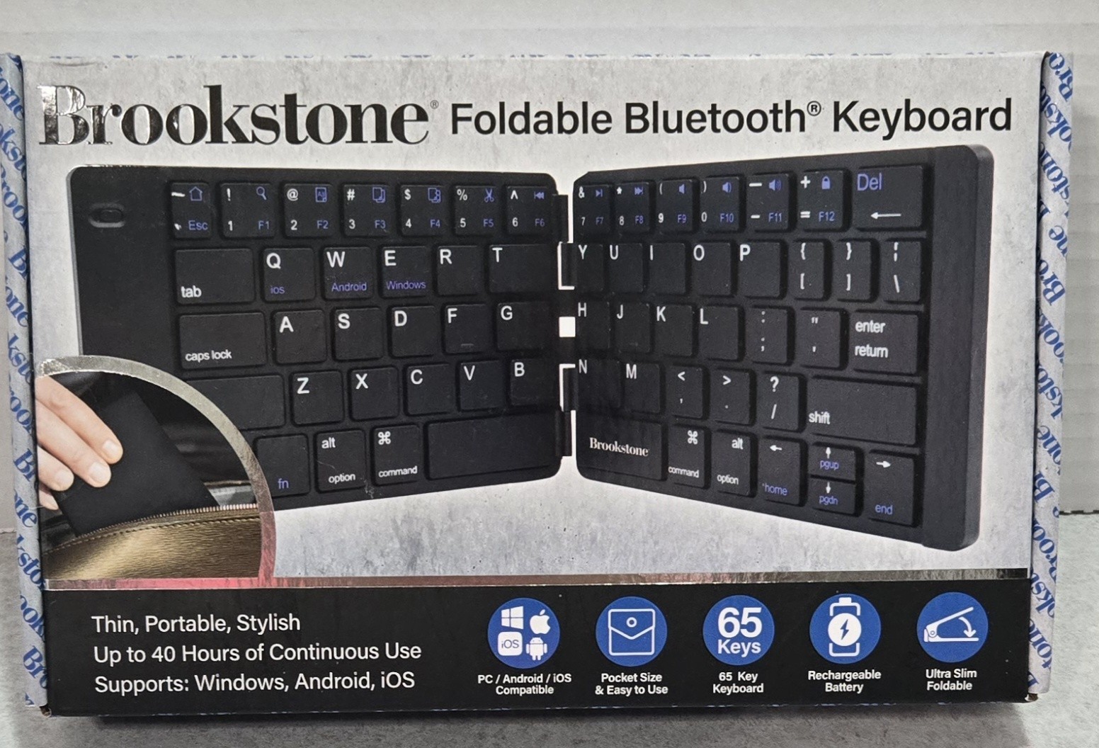 Brookstone Folding Bluetooth Keyboard, Black, IOS, ANDROID & WINDOWS - Sealed 
