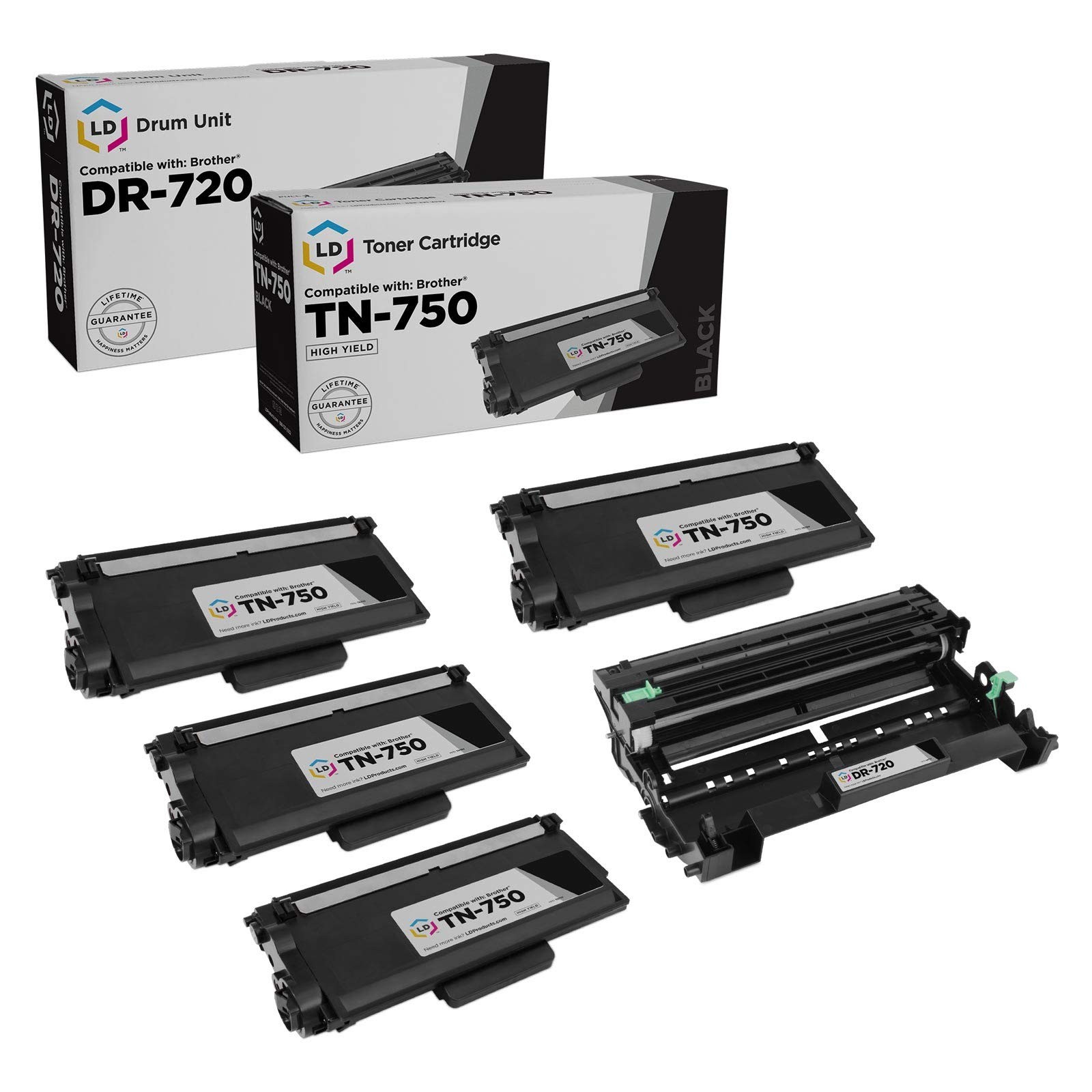 LD  for Brother 4x TN750 1x DR720 (5pk) DCP8100DN 8150DN 8155DN HL5440D