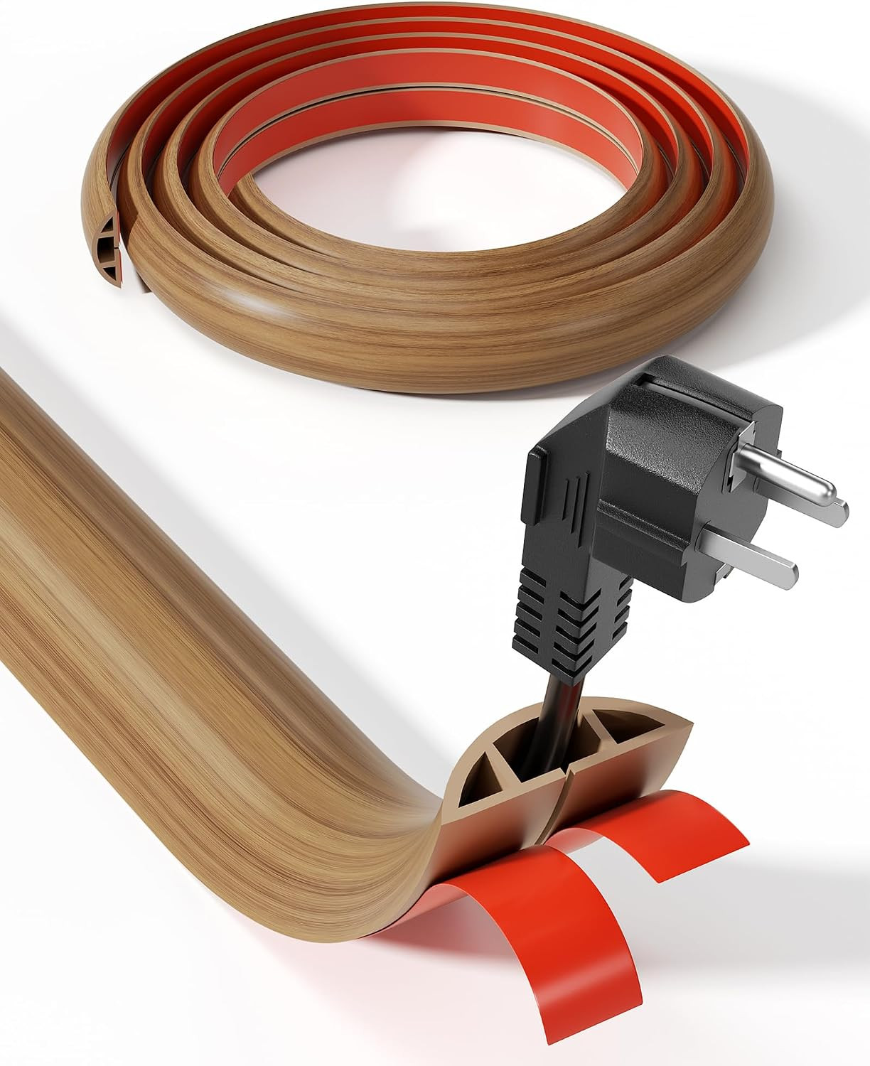5ft Floor Cord Cover, Brown Wood,1.18''W*0.39''H