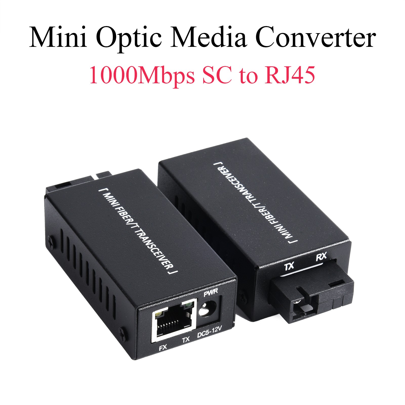 1Pair Mini Gigabit Fiber Optical Media Converter 100/1000Mbps SC to RJ45 Switch