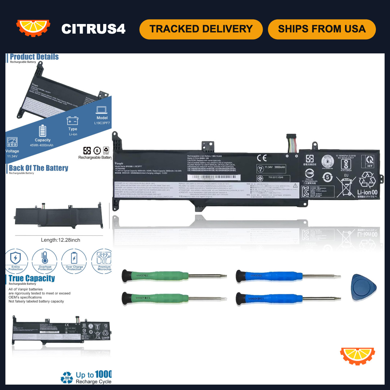 High-Capacity Laptop Battery for Lenovo IdeaPad 3 Series - 11.34V 45Wh 3900mAh