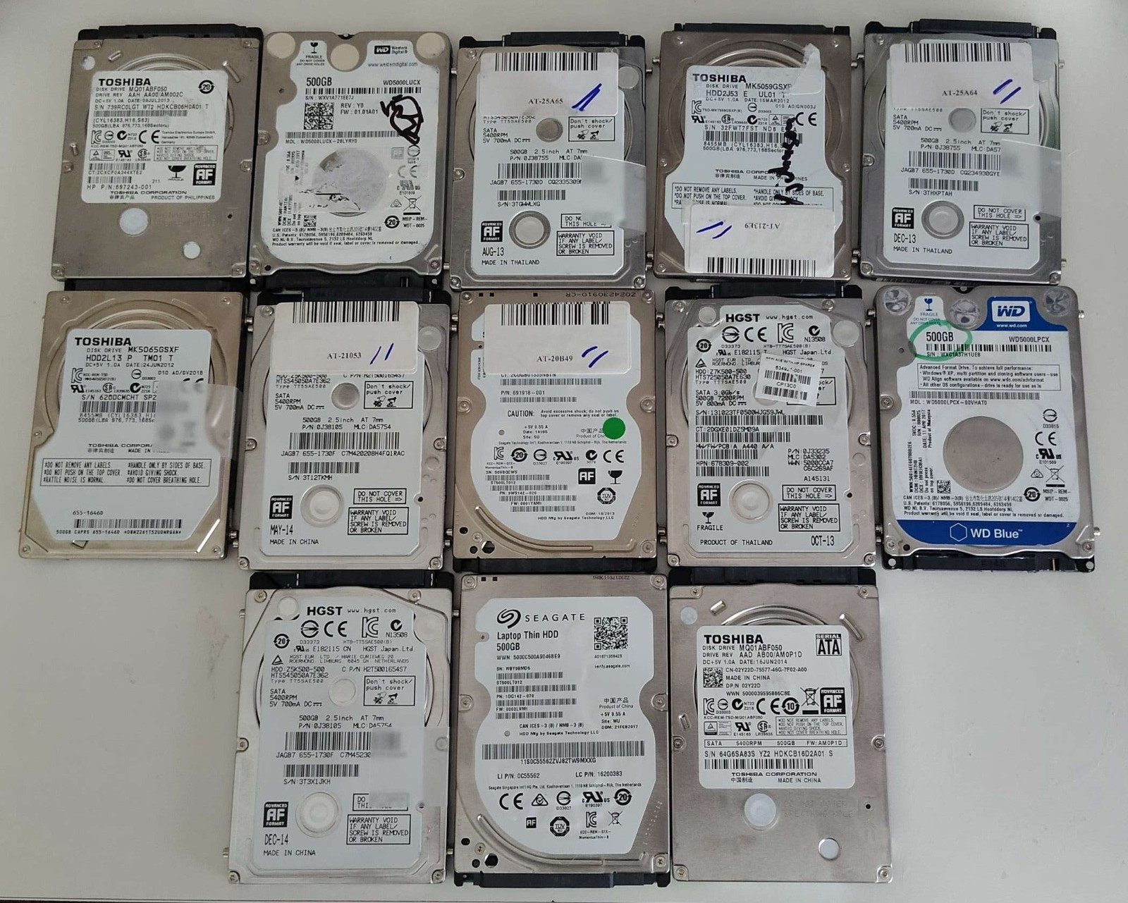 Mixed brands: 500gb 2.5in Hard Drives (5400rpm)