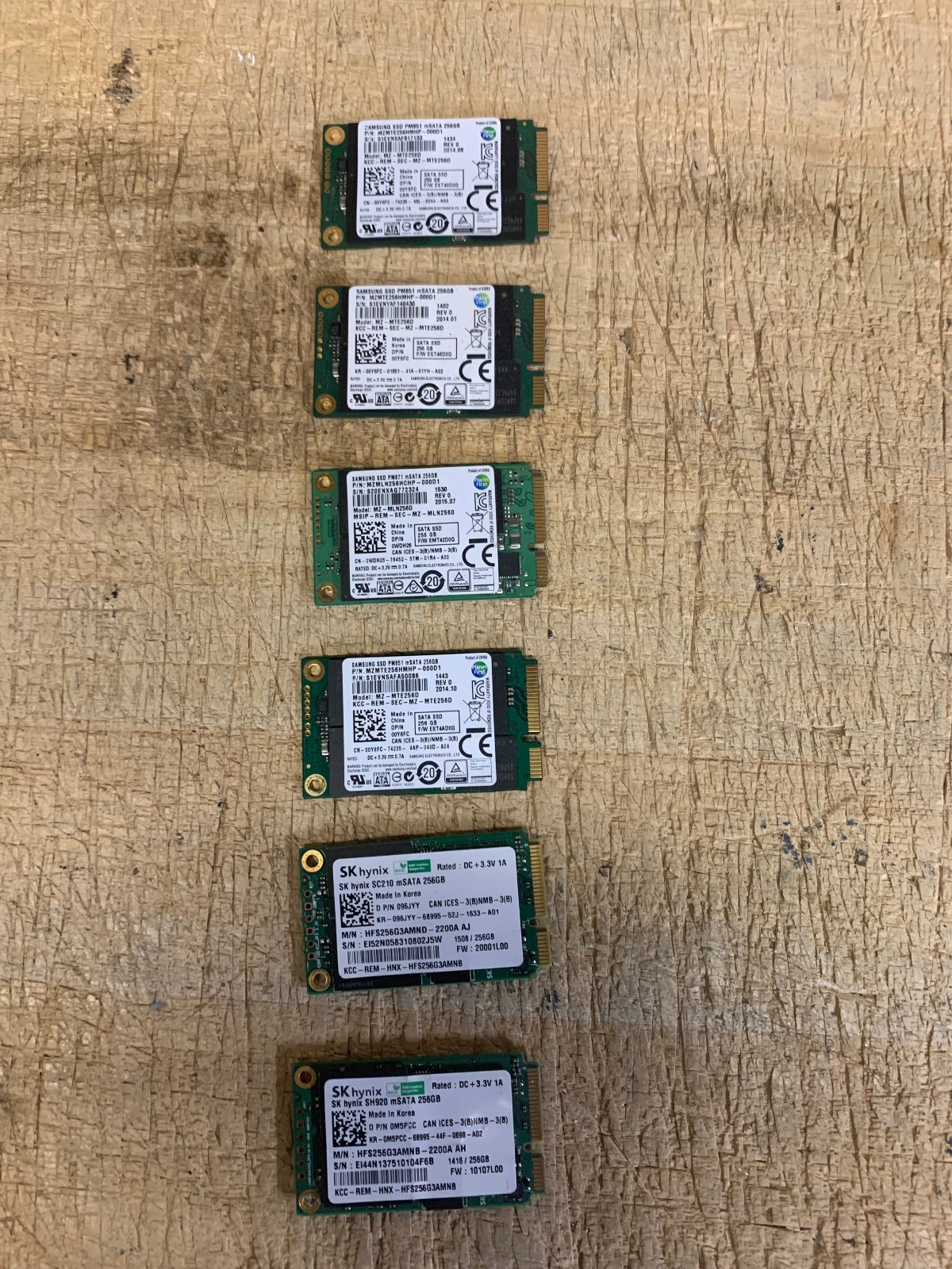 Mixed lot of 6 x 256GB mSATA SSD's, SK Hynix, Samsung, Untested