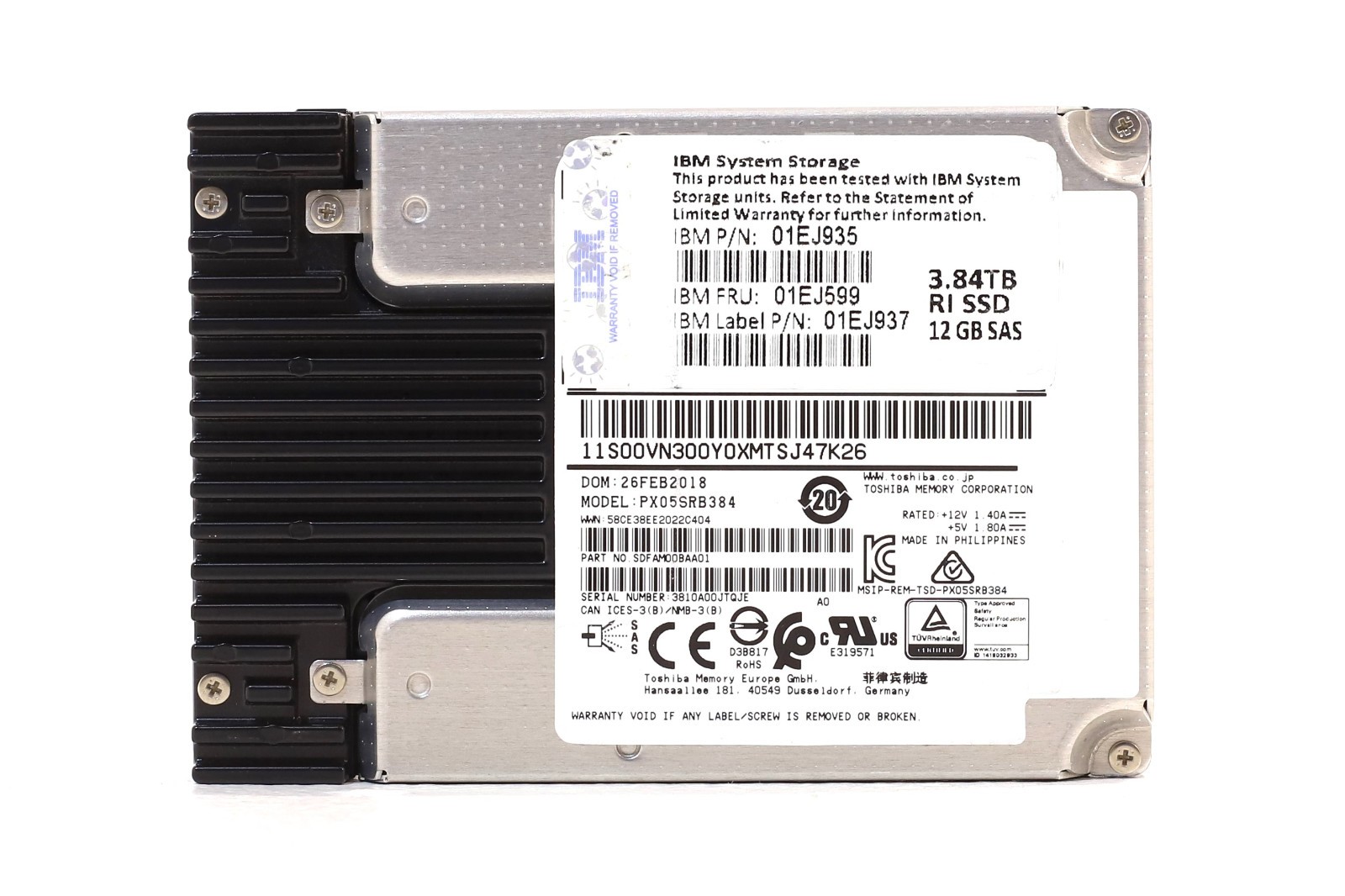 IBM PX05SRB384 3.84TB 2.5" 12Gb/s MLC RI SAS Solid State Drive FRU P/N: 01EJ599