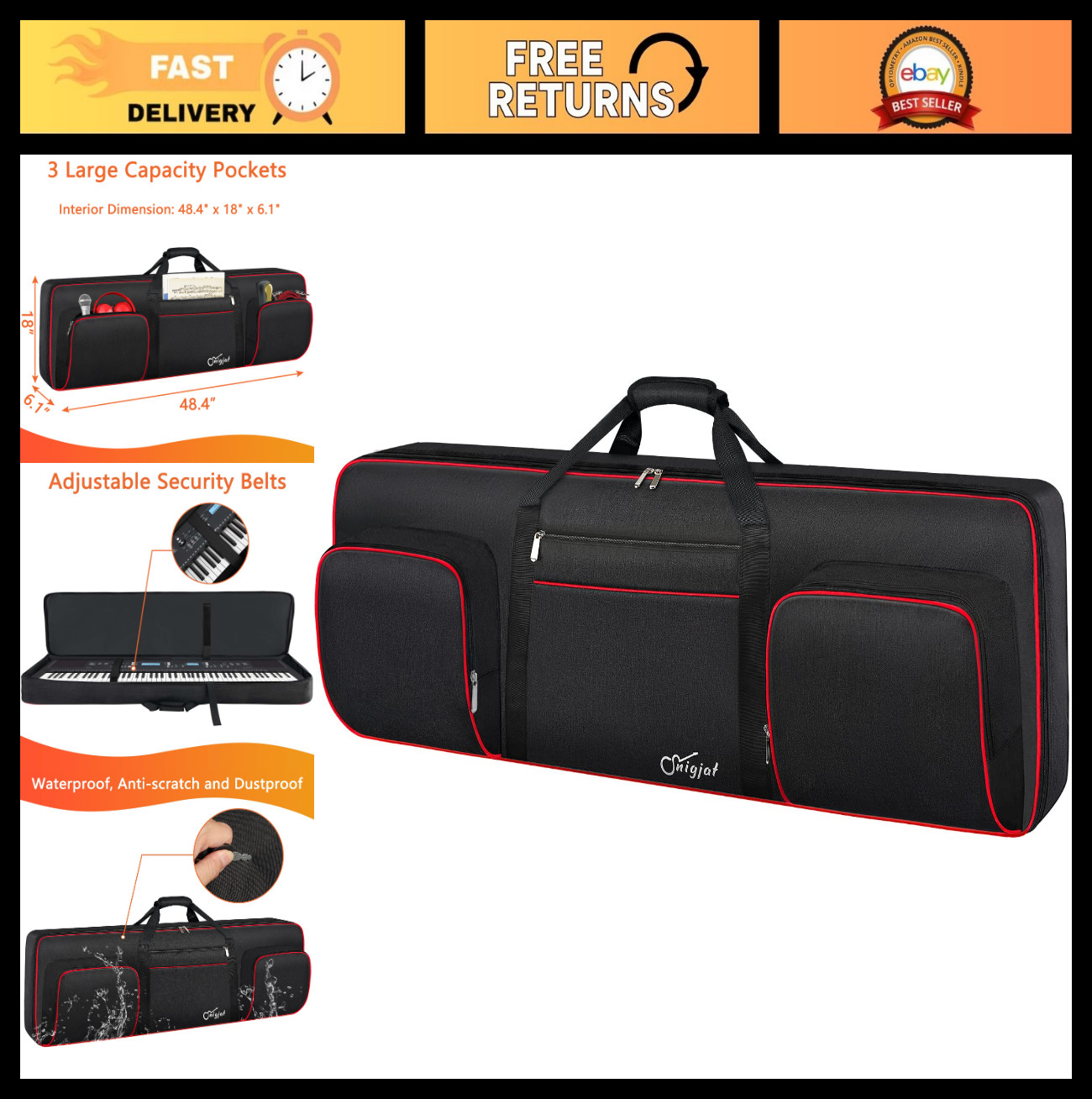 Soft 76-Key Keyboard Case with Adjustable Padded Shoulder Straps - Durable & Por