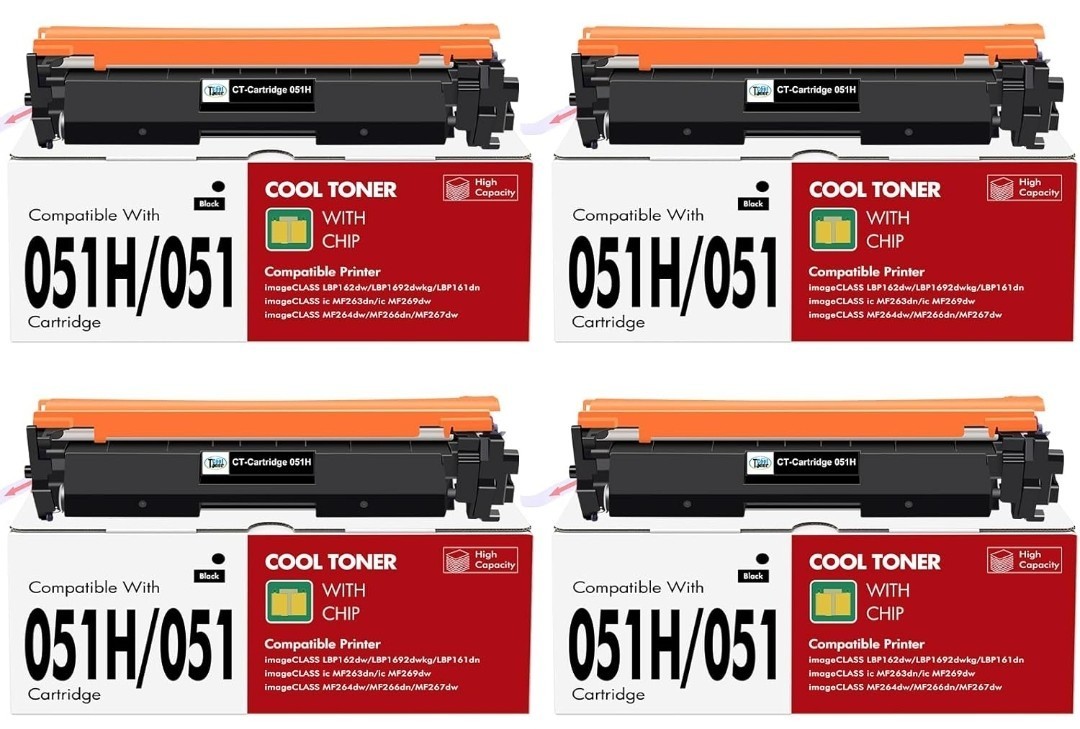 051 High-Yield Black Toner Cartridge 4-Pack Compatible for Canon 051H Toner 051