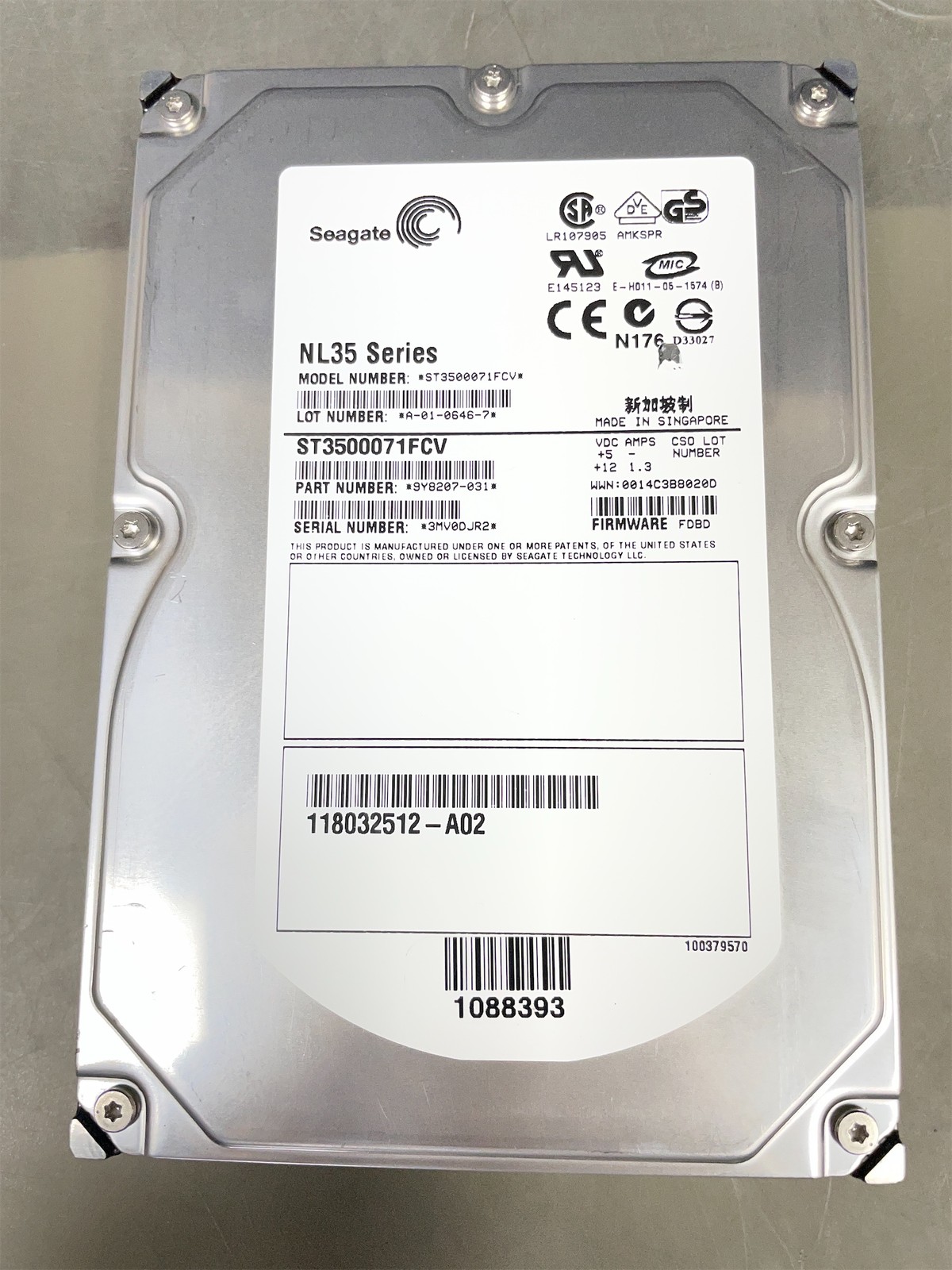 Seagate ST3500071FCV NL35 Series 500GB 7.2k 2 GBPs Fibre Channel Hard Drive