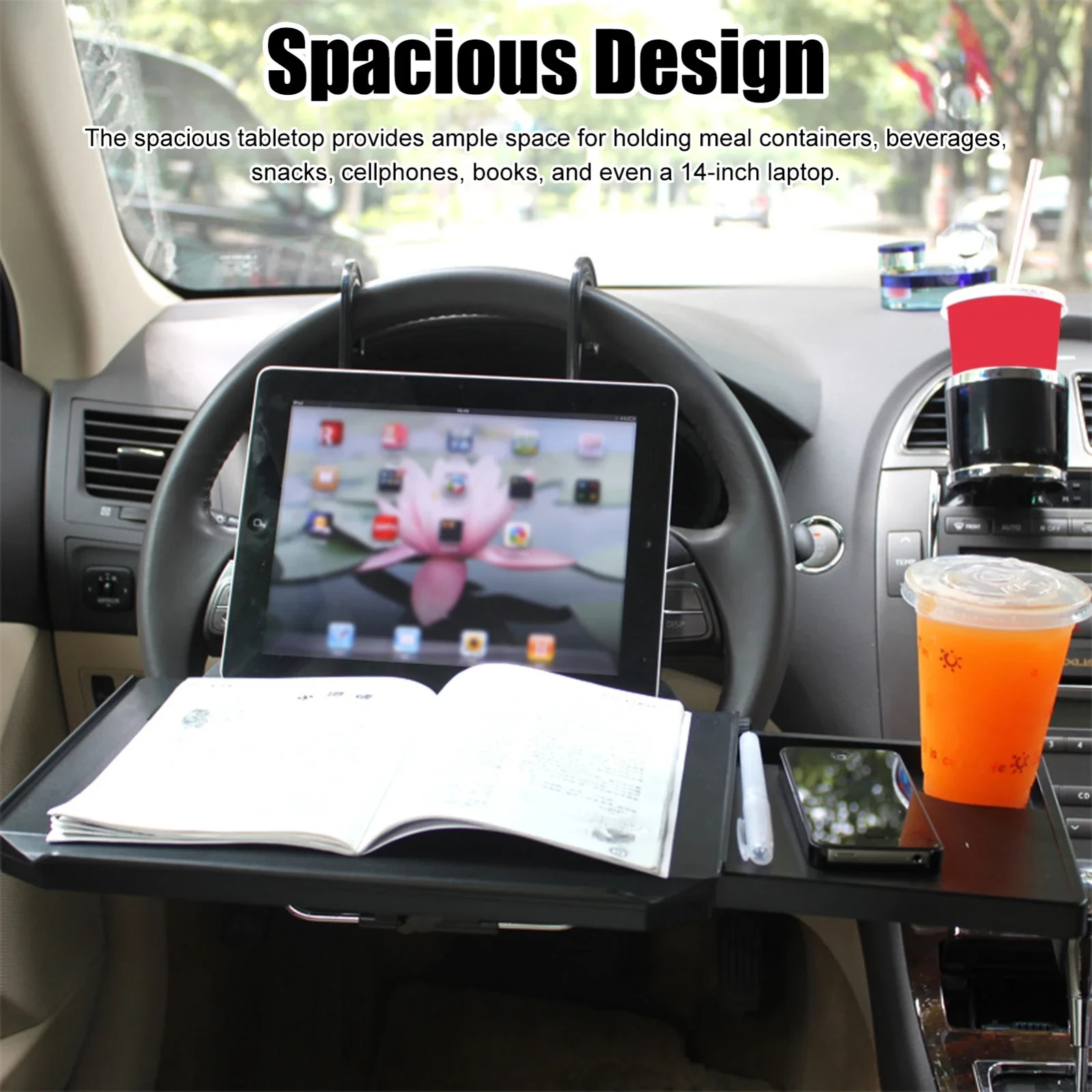 2 in 1 Car Steering Wheel Tray Back Seat Desk for Food Laptop