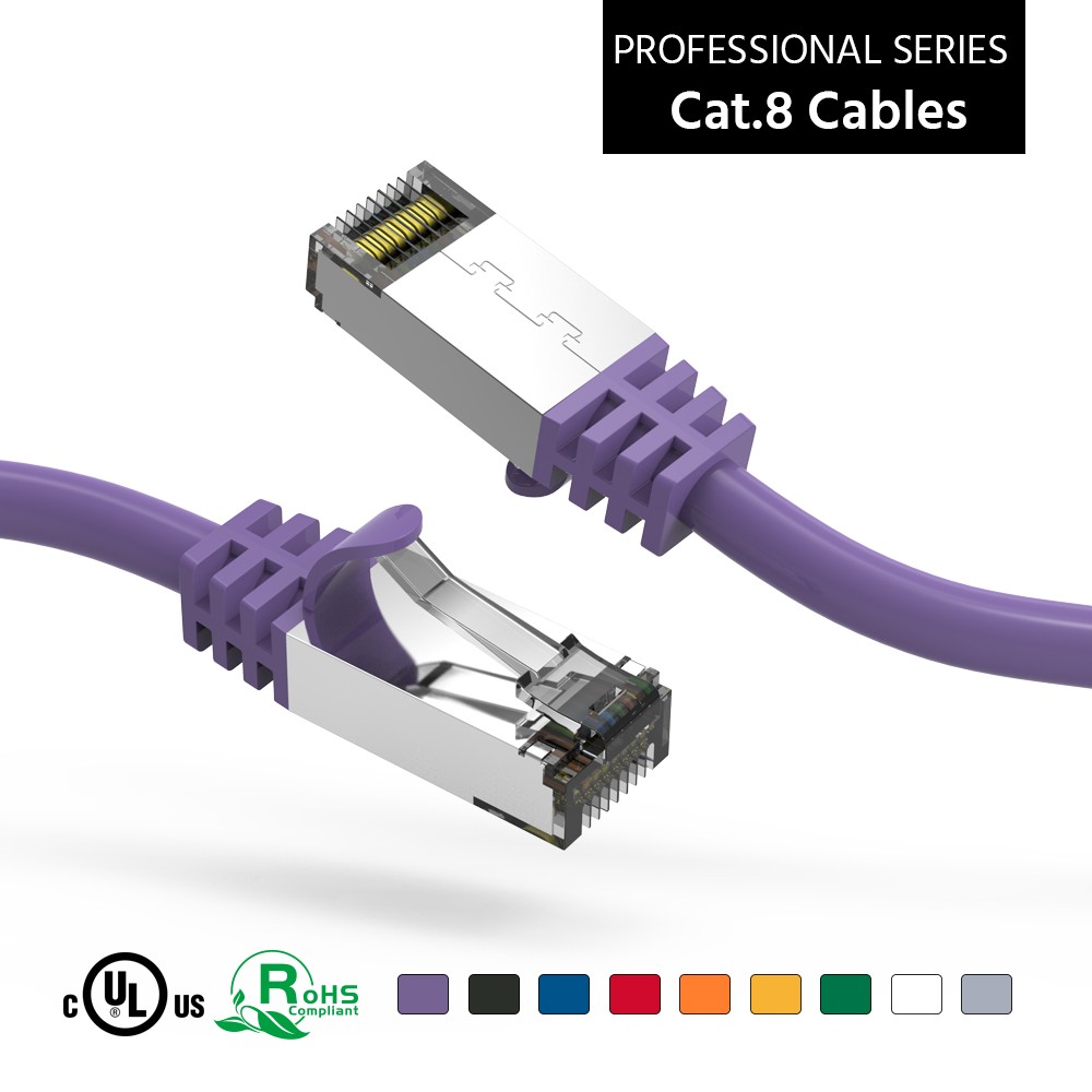 10Ft CAT8 S/FTP Ethernet Network Cable Purple 26AWG