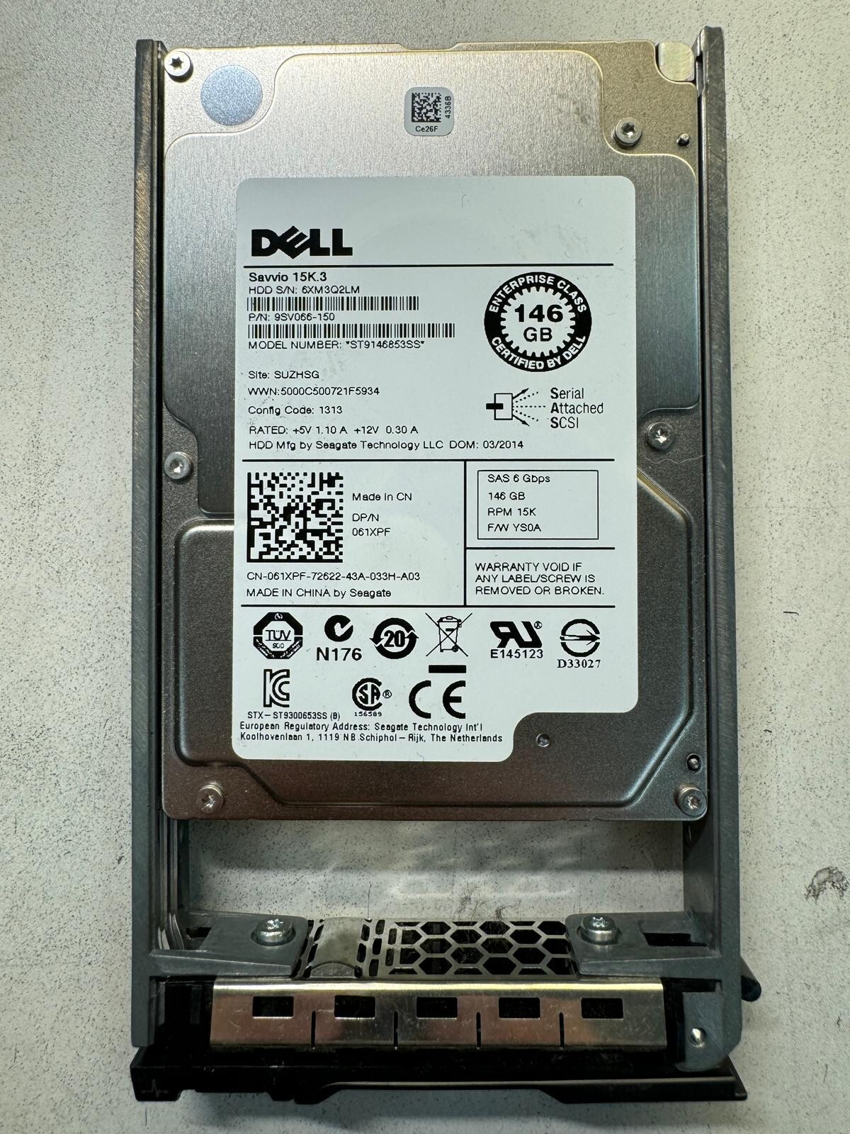 FIT FOR Dell SAVVIO ST9146853SS 61XPF 146GB 15K RPM 6Gb/s 2.5" SAS Server HDD