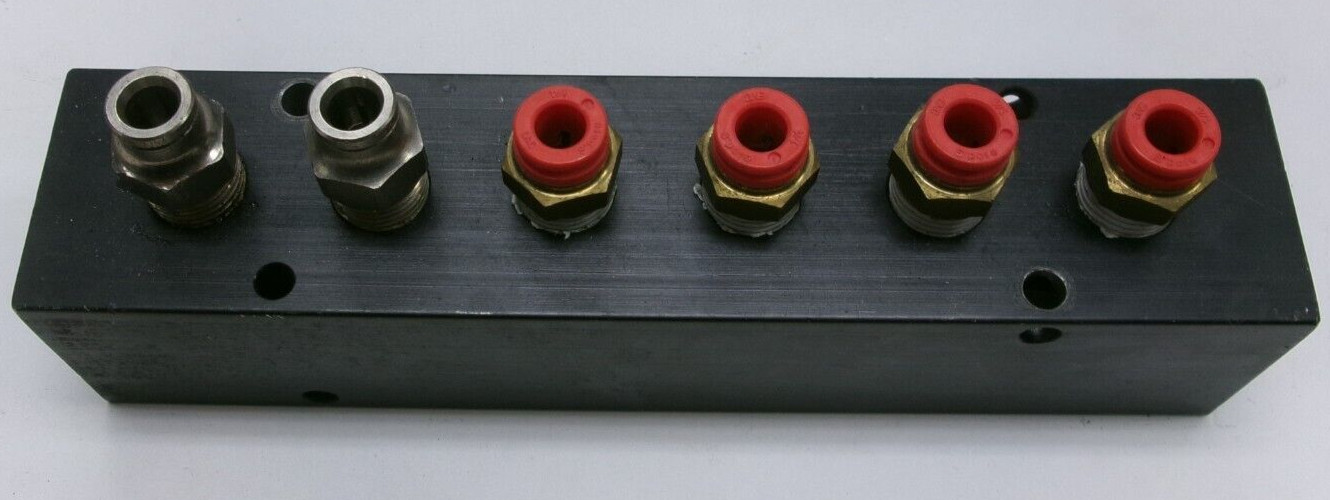 6-Port Manifold with (4) 1/4" SMC Spore and (2) NM 1/4" Fittings #T1111T