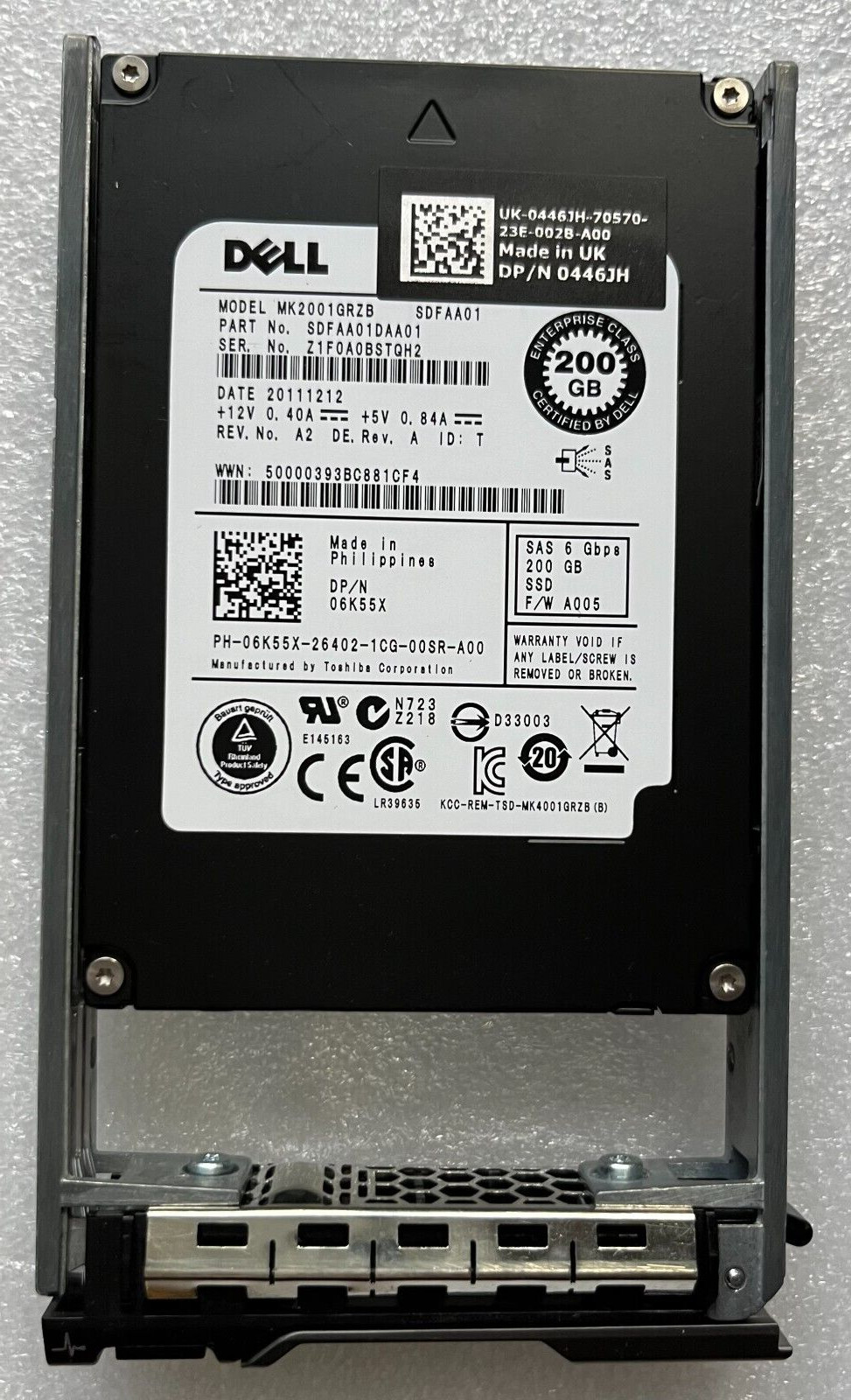 06K55X DELL TOSHIBA  200GB MK2001GRZB SAS SSD 6K55X 6Gbps