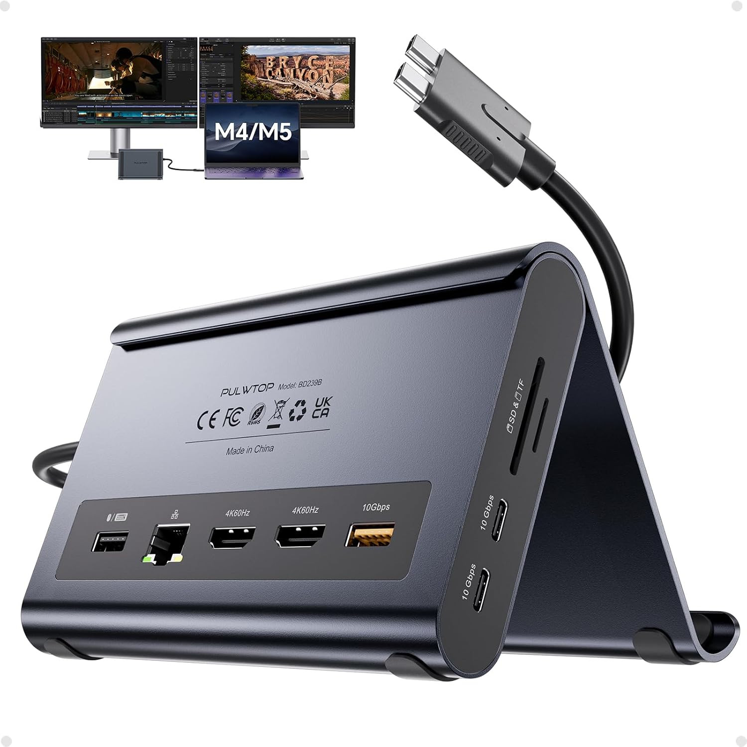 Macbook Docking Station Dual Monitor 4K@60Hz, PD100W, Audio for Home Office