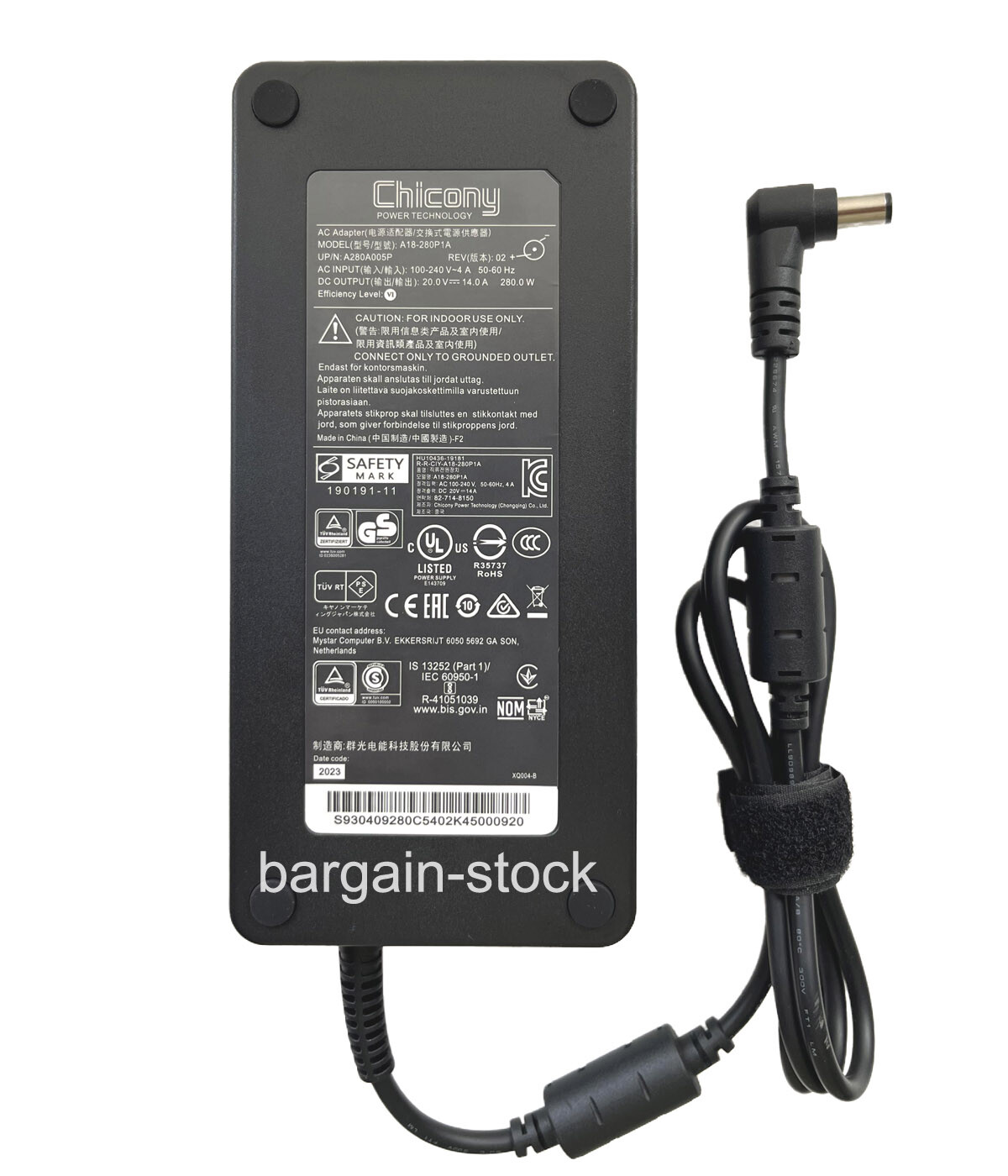 Chicony 14A 280W AC Adapter Charger For MSI GL65 Leopard 10SFSK-493 7.4x5.0mm